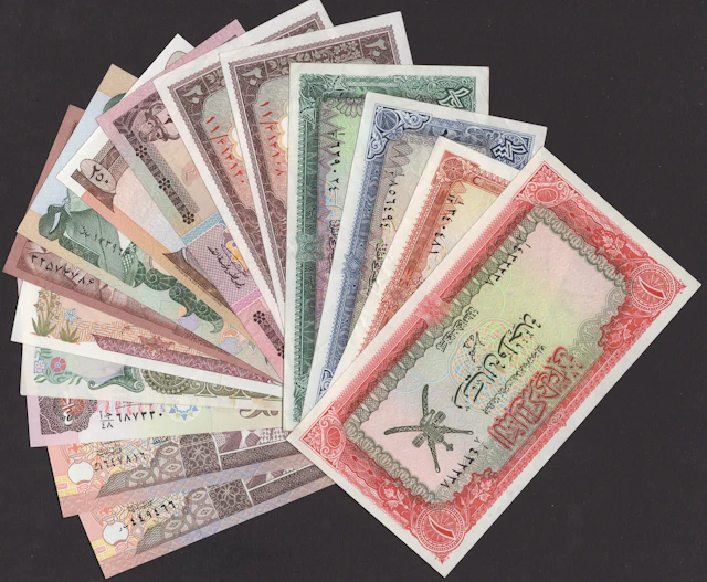 A small group of predominantly Middle Eastern banknotes, comprising