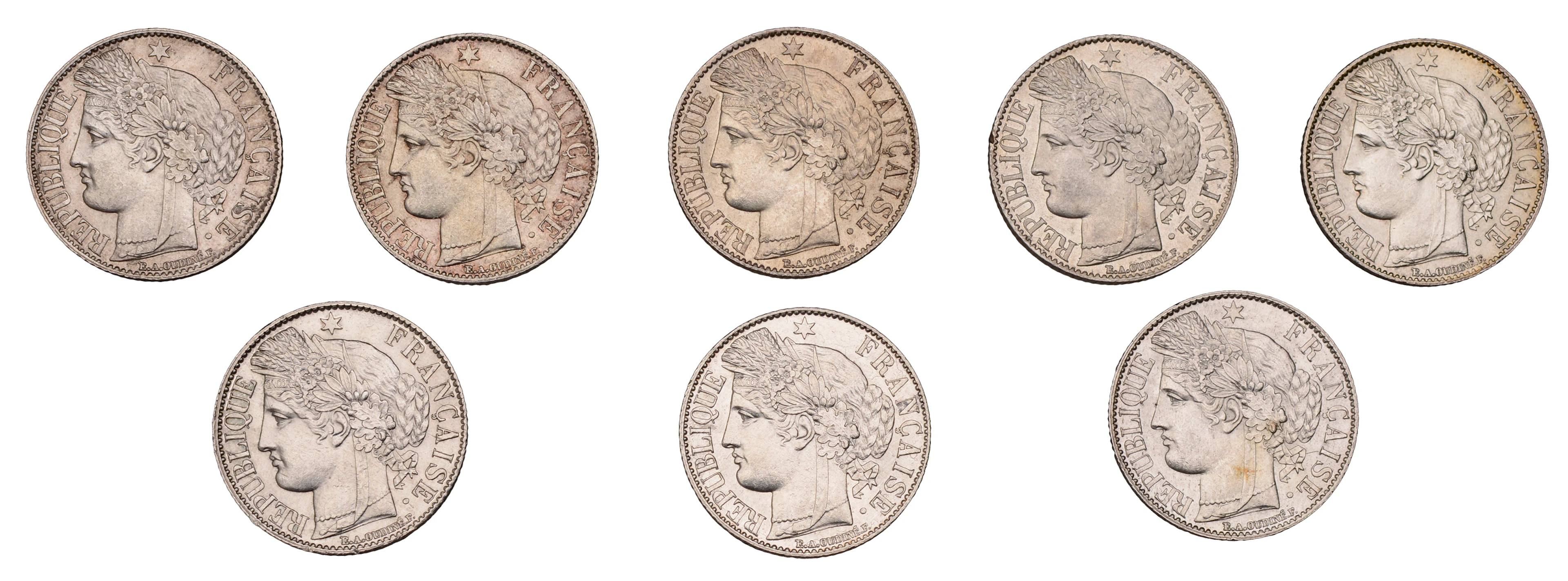 France, Third Republic, Franc (8), all 1888a, Paris (KM 822.1) [8].