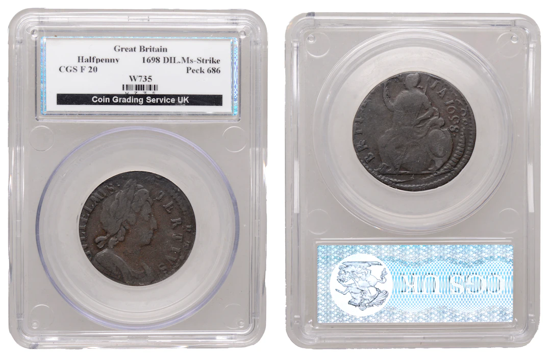 William III (1694-1702), Halfpenny, 1698, type II (BMC 686; S 3555).