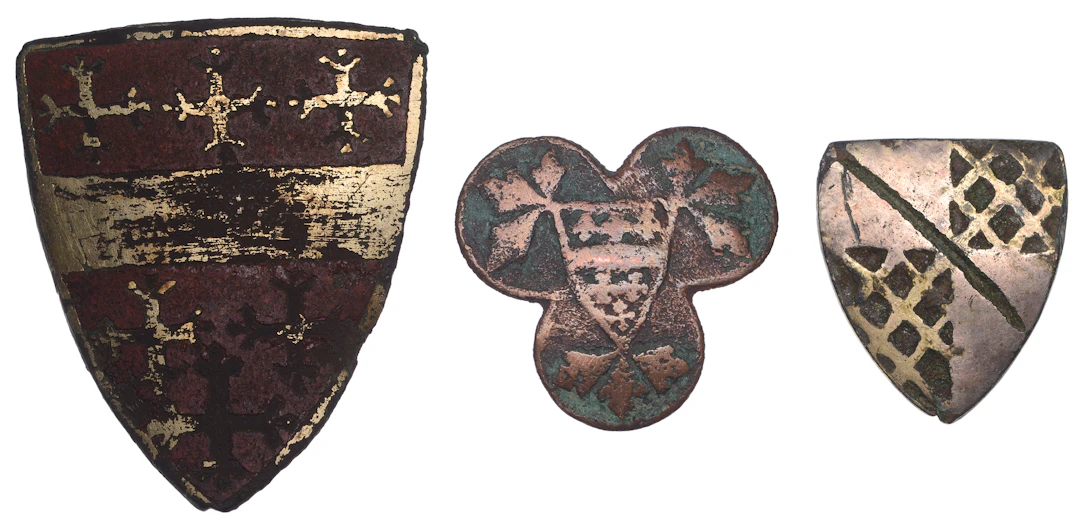 Medieval, 13th-14th century, Heraldic pendants (3), first shield shape
