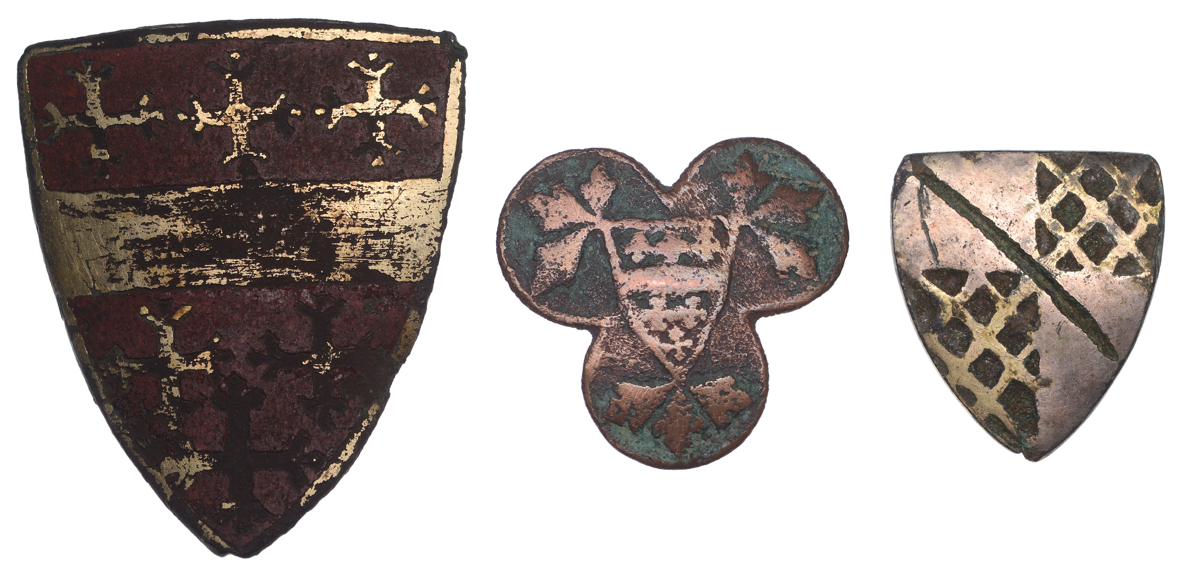 Medieval, 13th-14th century, Heraldic pendants (3), first shield shape