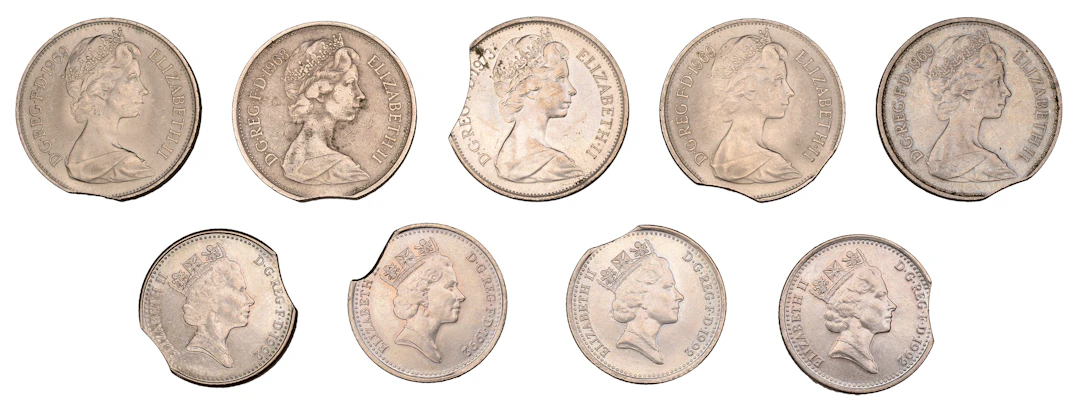 Elizabeth II, Clipped Planchet Error Ten Pence (9), 1968, 1969 (3)