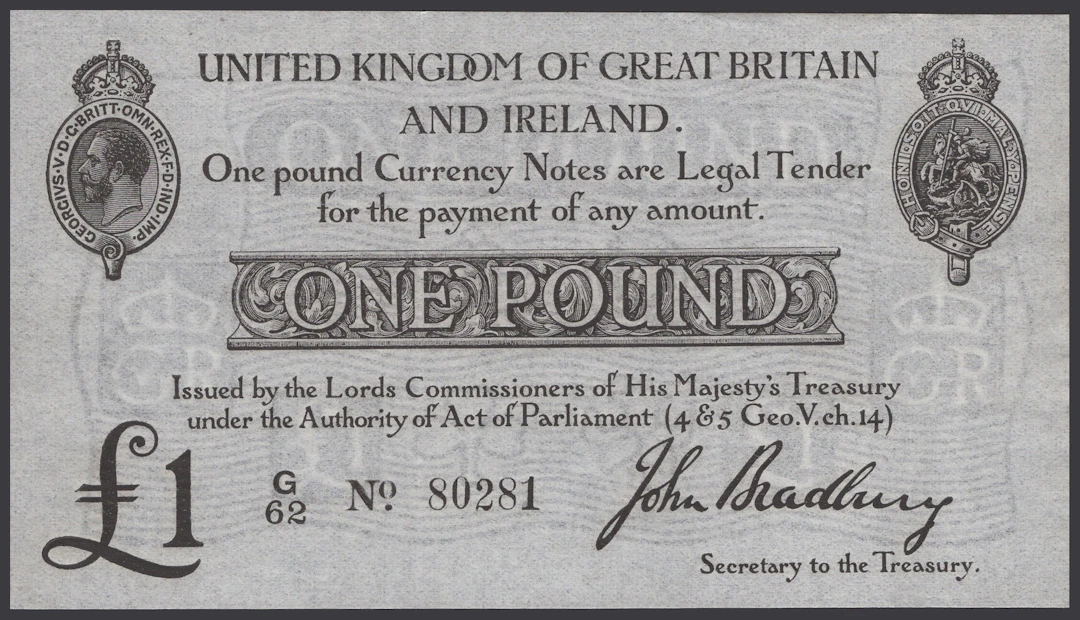 Treasury Series, John Bradbury, £1, 23 October 1914, serial number