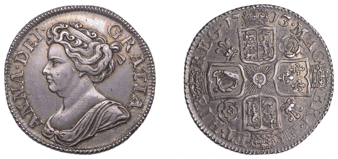 Anne (1702-1714), Shilling, 1713/2, fourth bust, roses and plumes