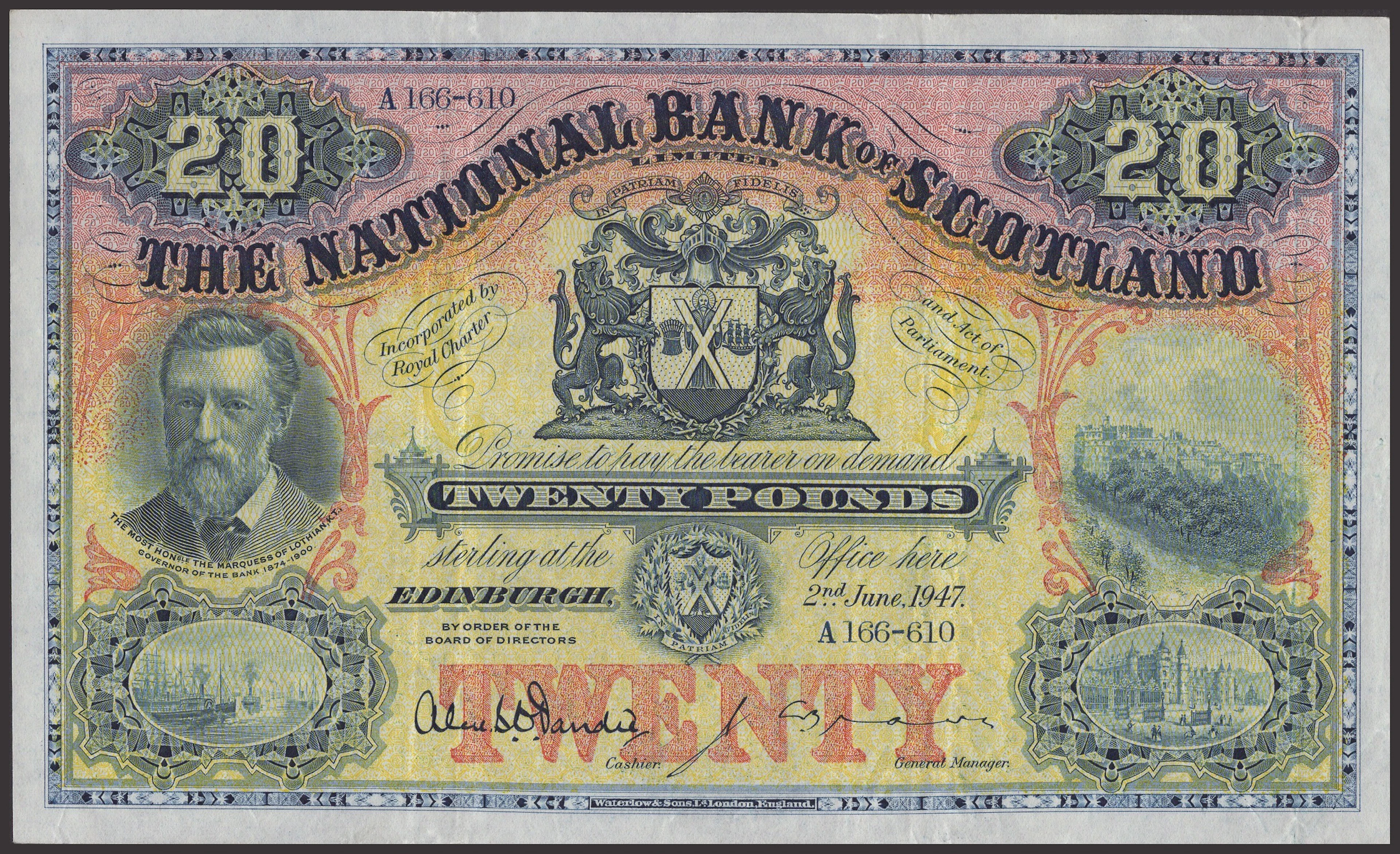 National Bank of Scotland Limited, £20, 2 June 1947, serial number