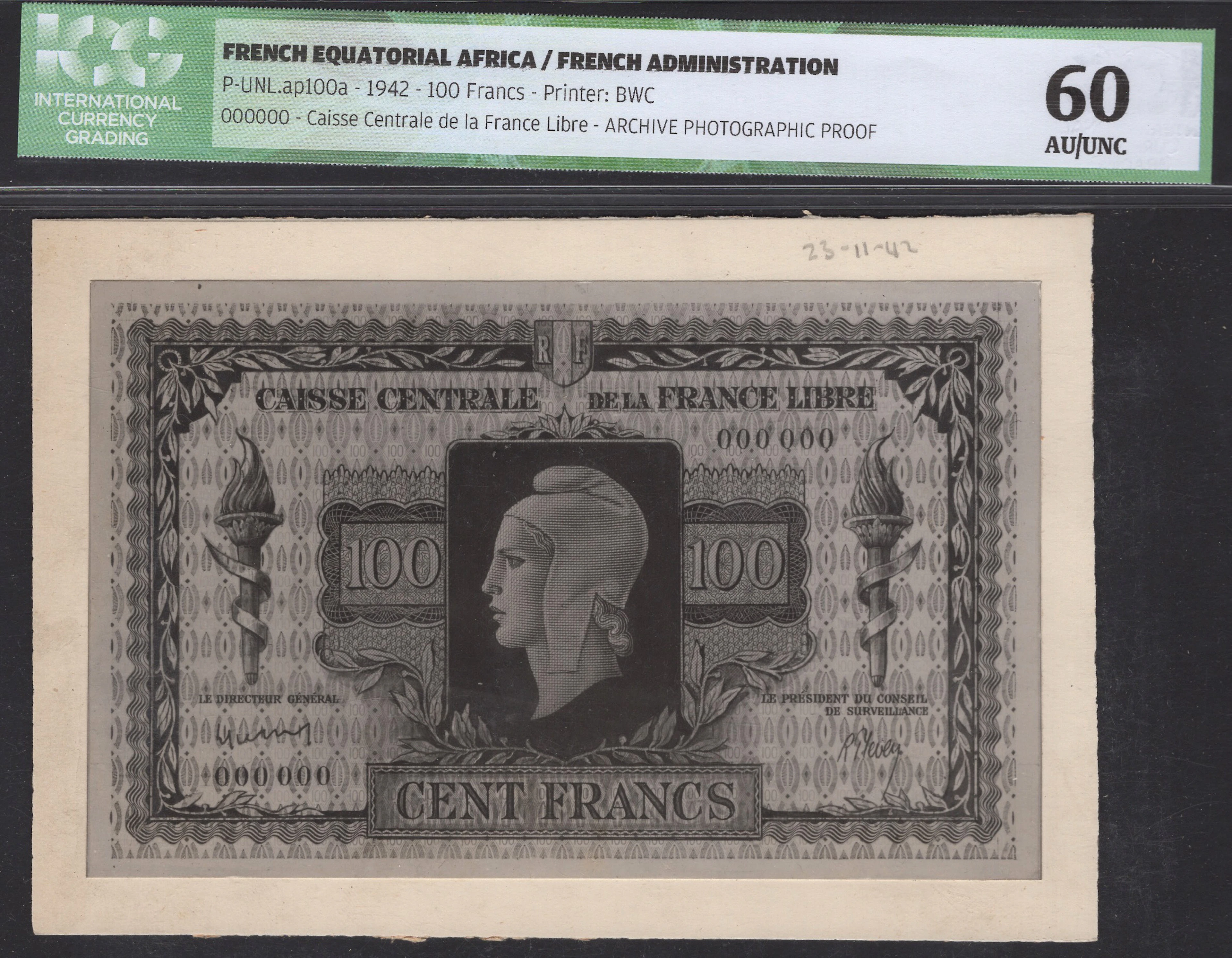 Caisse Centrale de la France Libre, French Equatorial Africa, obverse