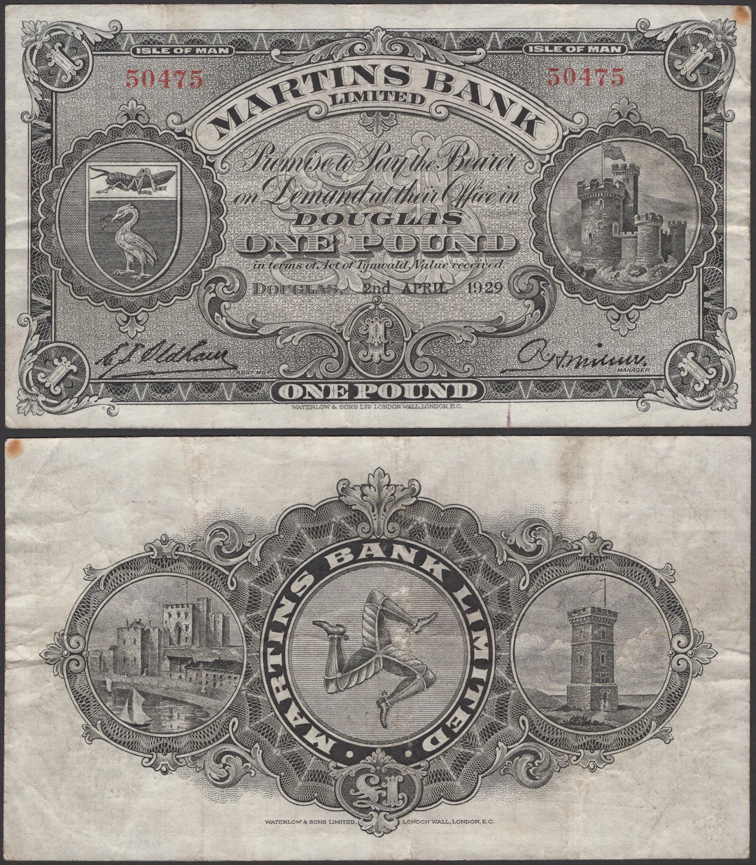 Martins Bank Limited, £1, 2 April 1929, red serial number 50475, a