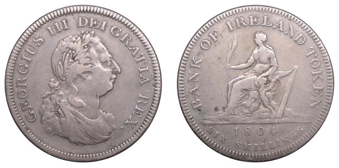 Ireland, George III, Bank of Ireland, Six Shillings, 1804, laureate