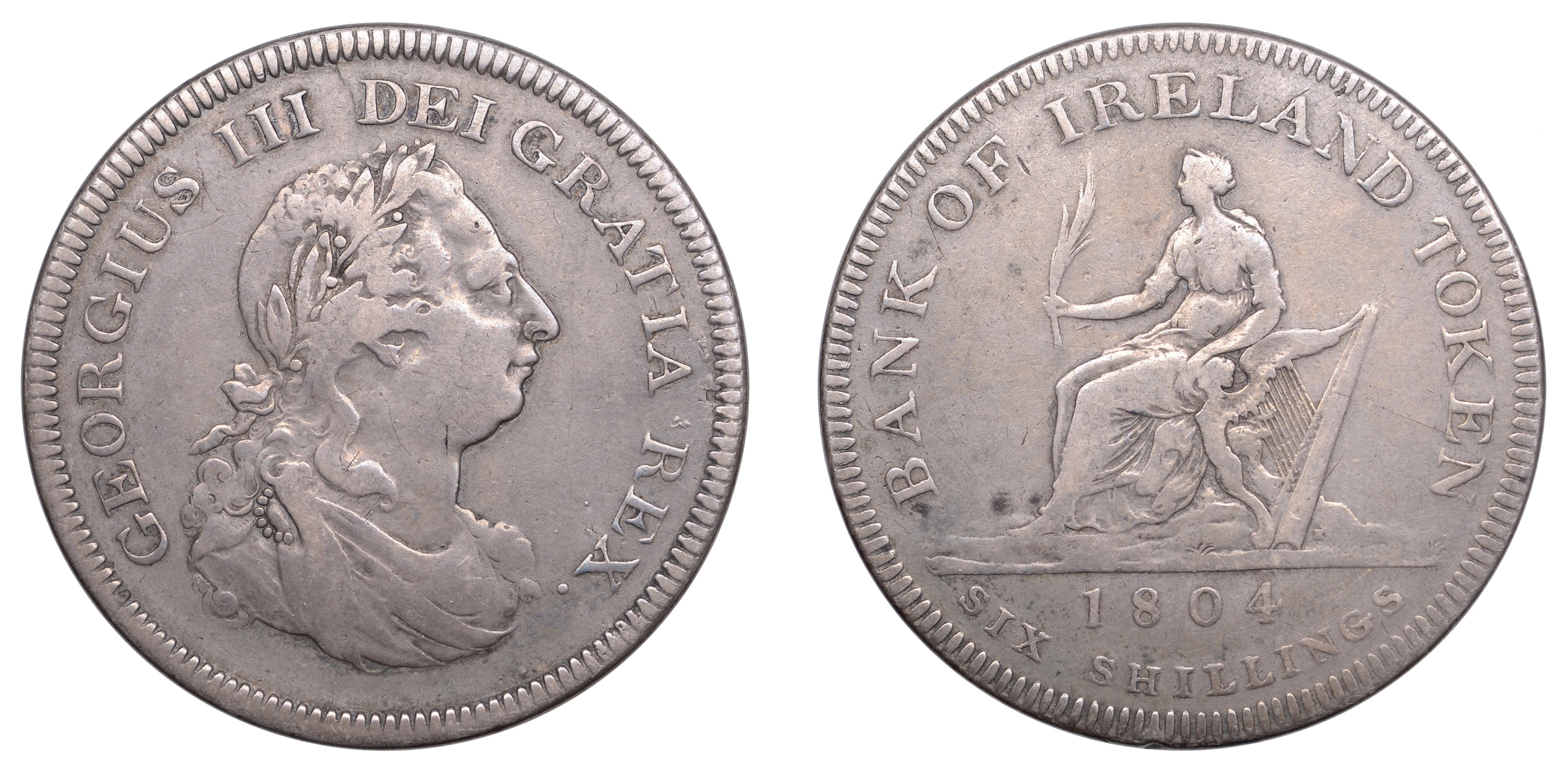 Ireland, George III, Bank of Ireland, Six Shillings, 1804, laureate