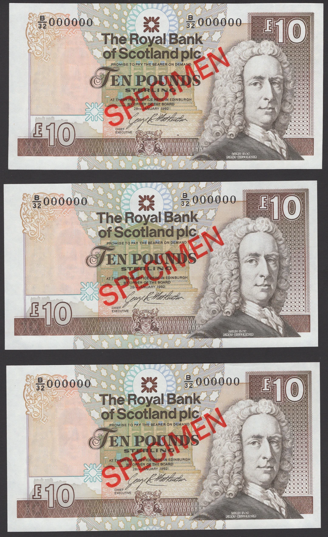 Royal Bank of Scotland PLC, specimen £10 (6), 28 January 1992, serial