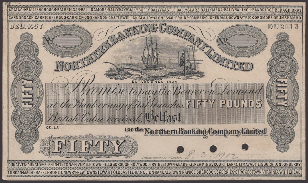 Northern Banking Company Limited, proof £50 on card, ND (c.1912)