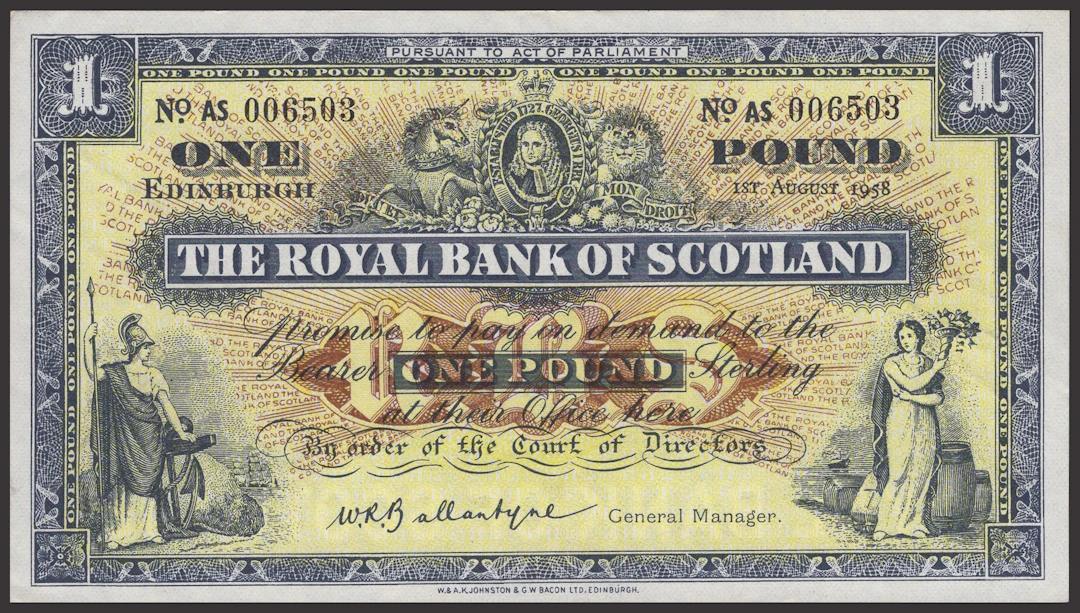 Royal Bank of Scotland, £1 (10), 1 August 1958 (2), 1 November 1958