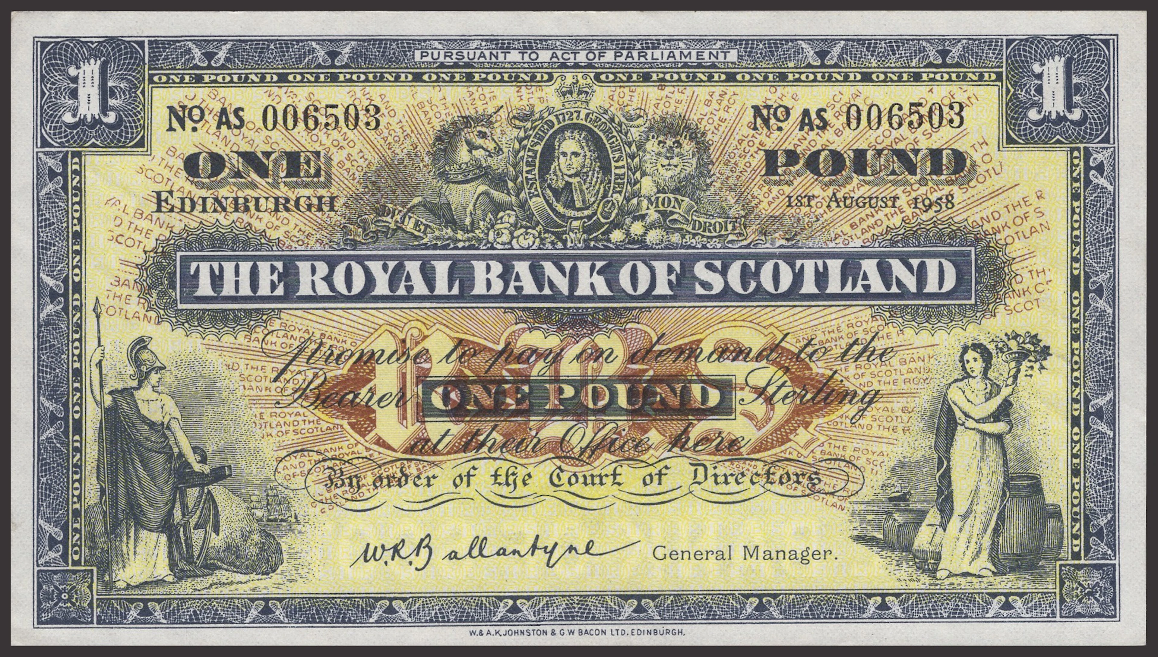 Royal Bank of Scotland, £1 (10), 1 August 1958 (2), 1 November 1958
