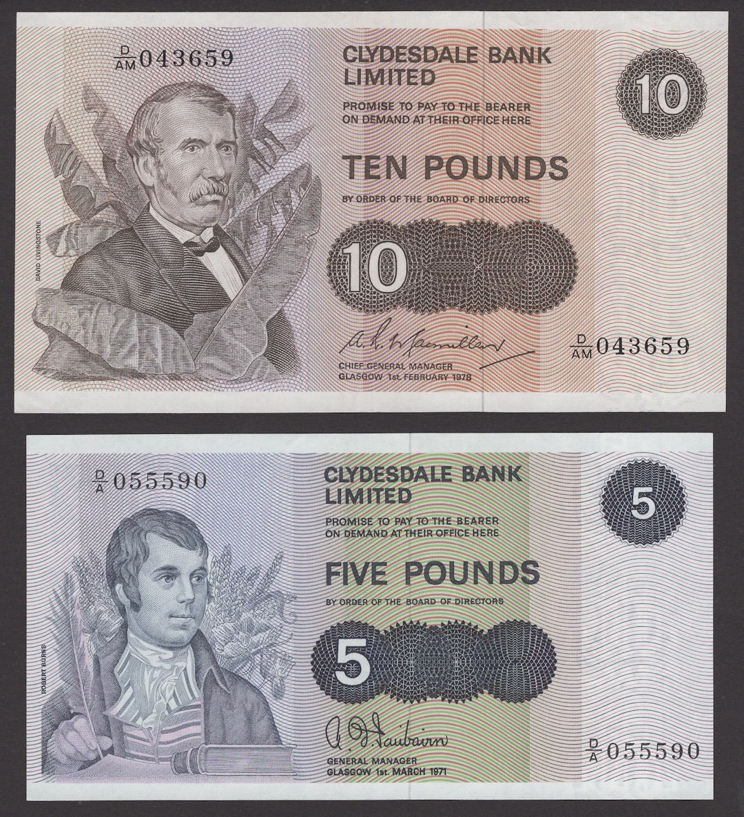 Clydesdale Bank Limited, £5 (3), 1 March 1971, serial number D/A 055590