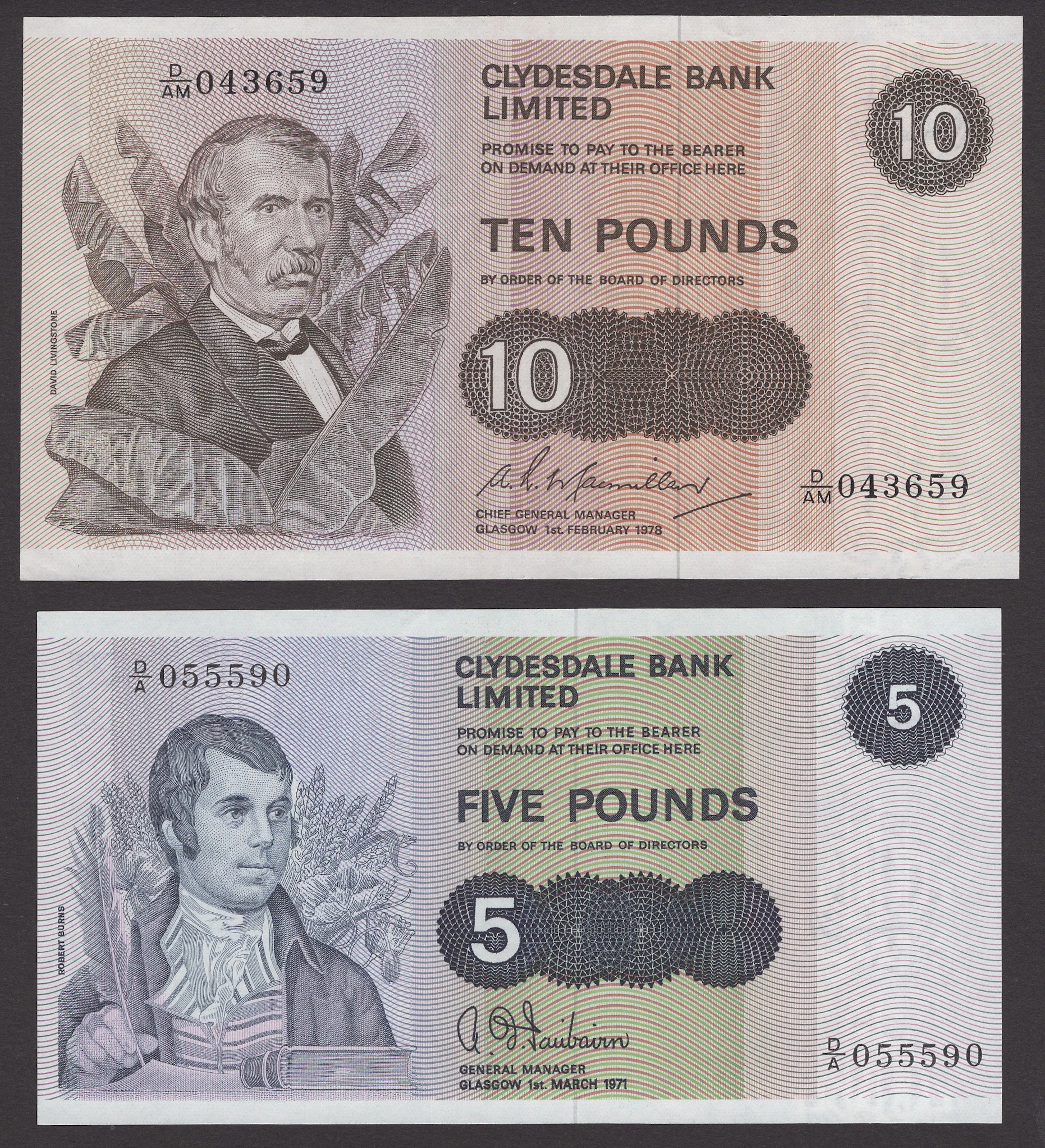 Clydesdale Bank Limited, £5 (3), 1 March 1971, serial number D/A 055590
