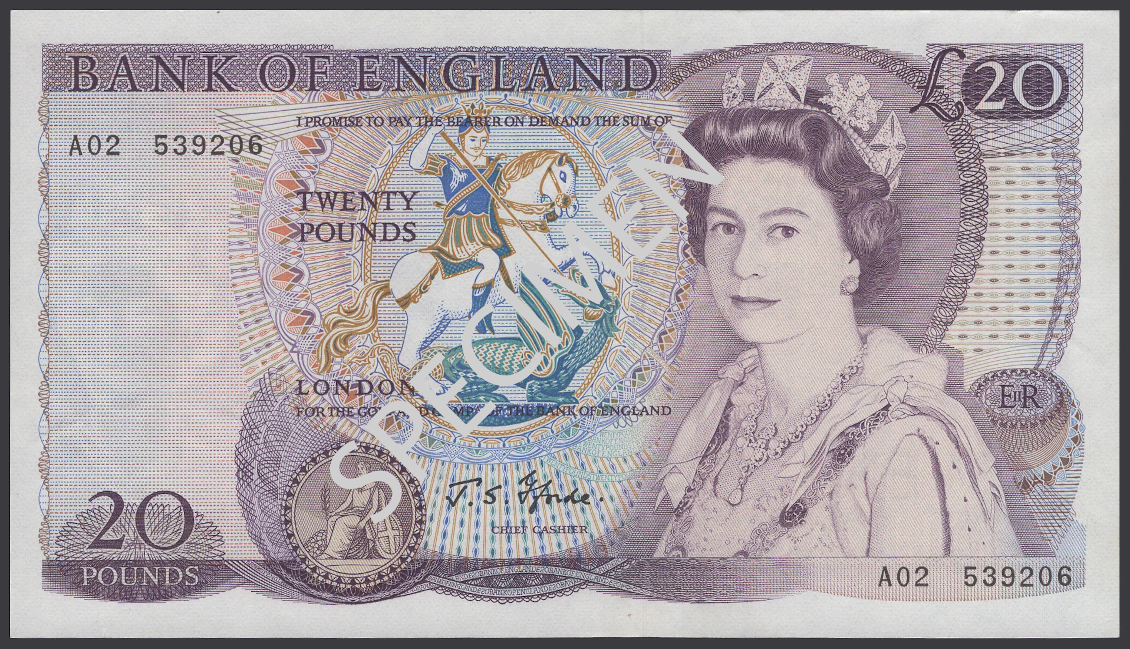 Bank of England, John S. Fforde, £20, 9 July 1970, serial number A02
