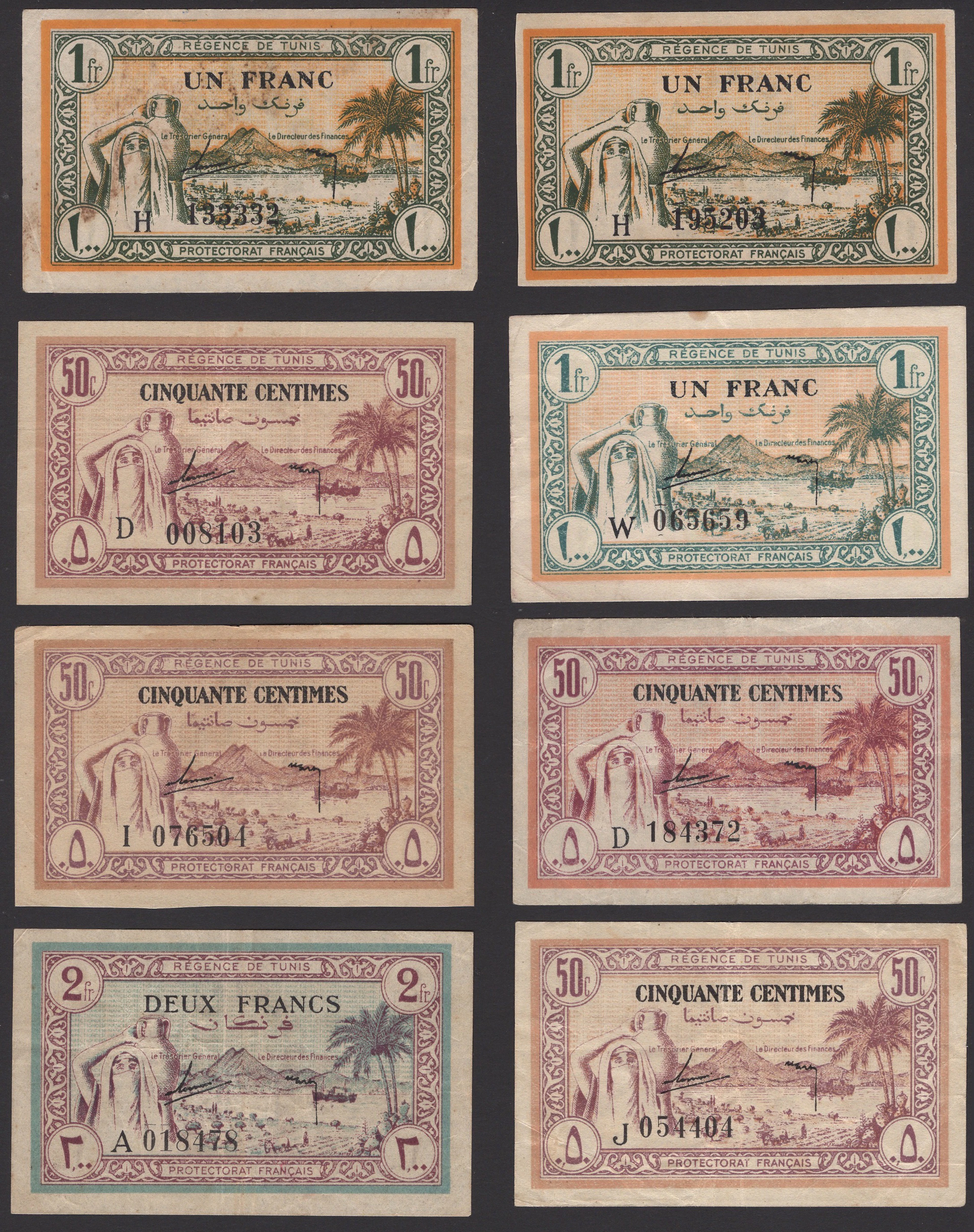 Regency of Tunis, a group of the 1943 issue comprising 50 Centimes