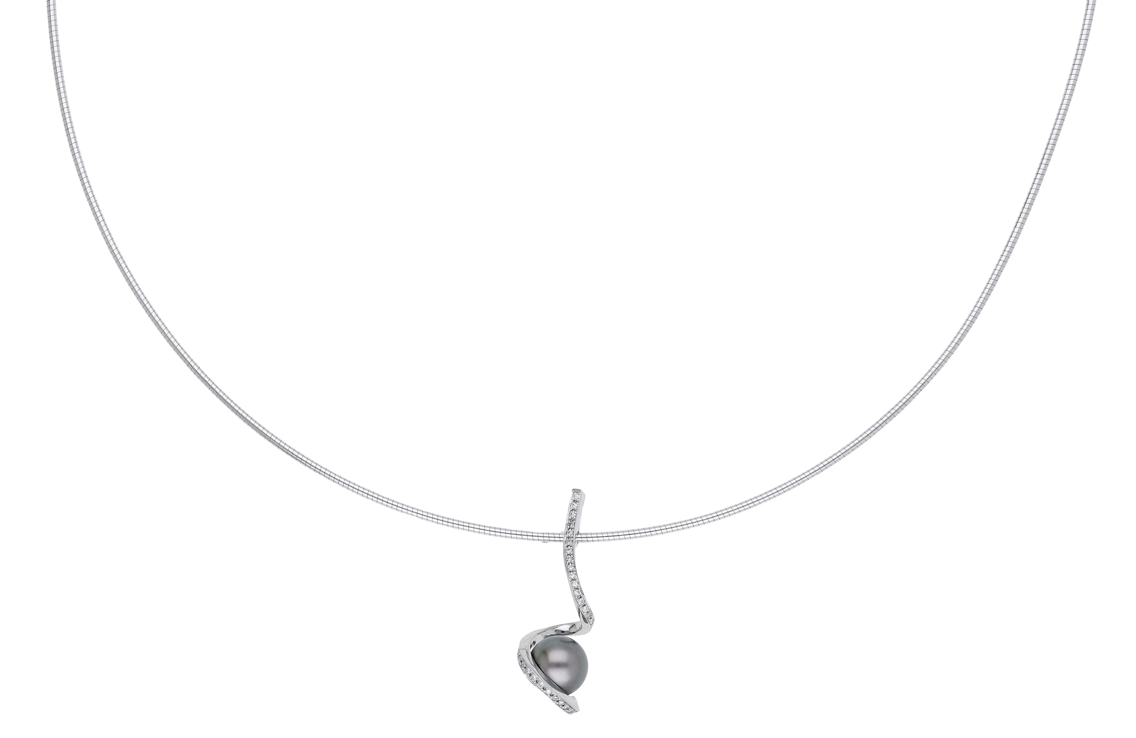 An 18ct white gold, diamond and cultured pearl necklace, 2008, the