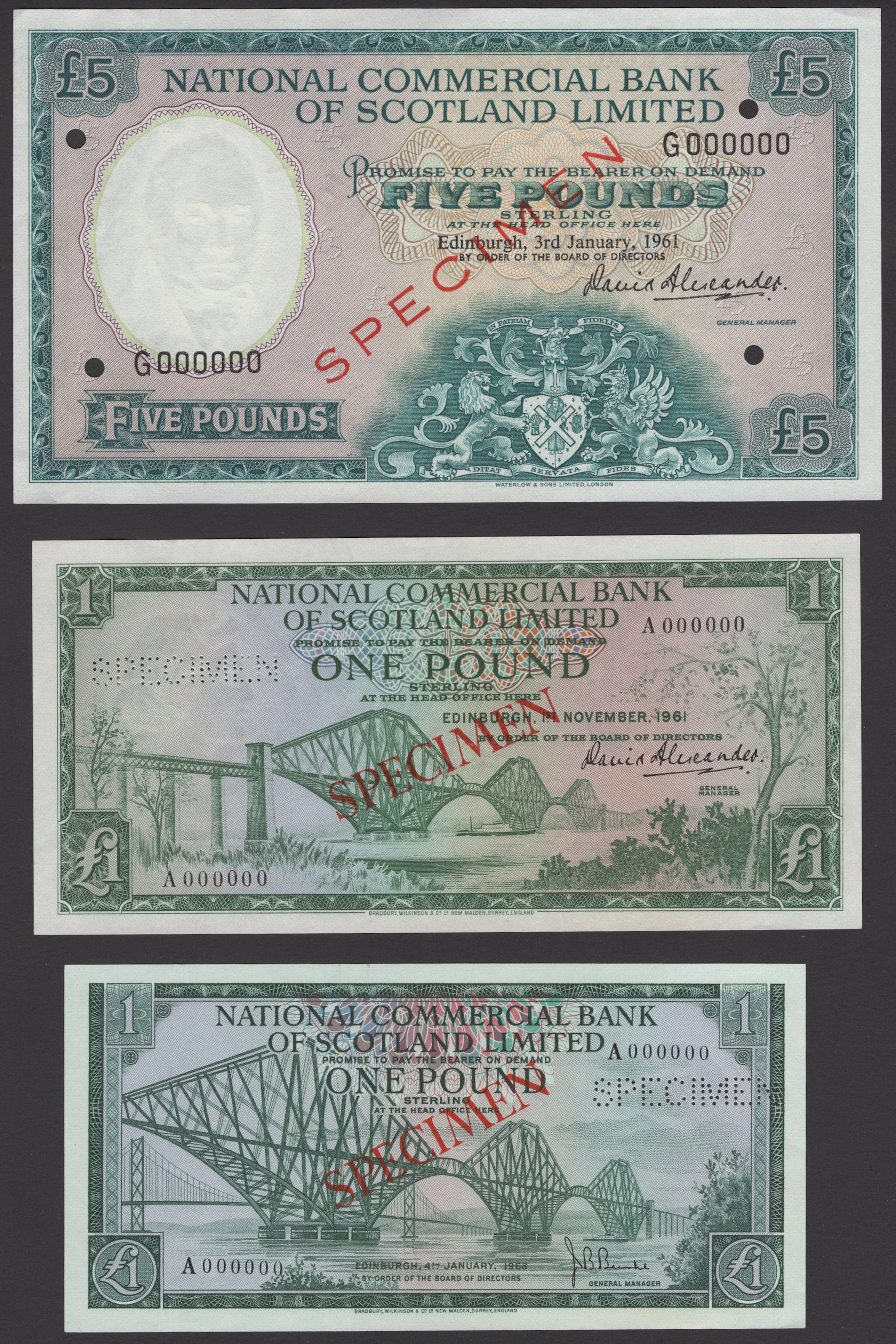 National Commercial Bank of Scotland, specimen £5, 3 January 1961