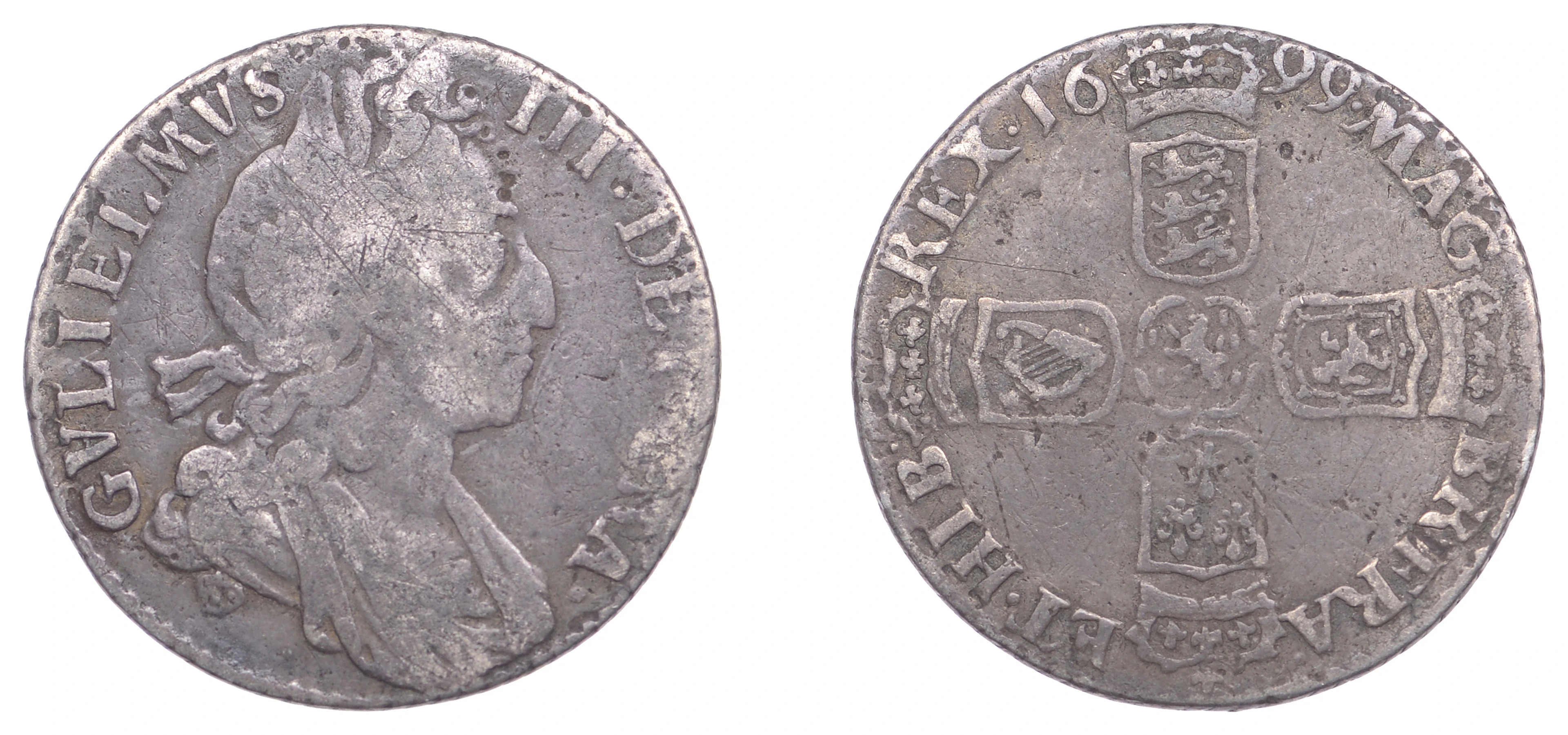 William III (1694-1702), Sixpence, 1699, third bust, large crowns