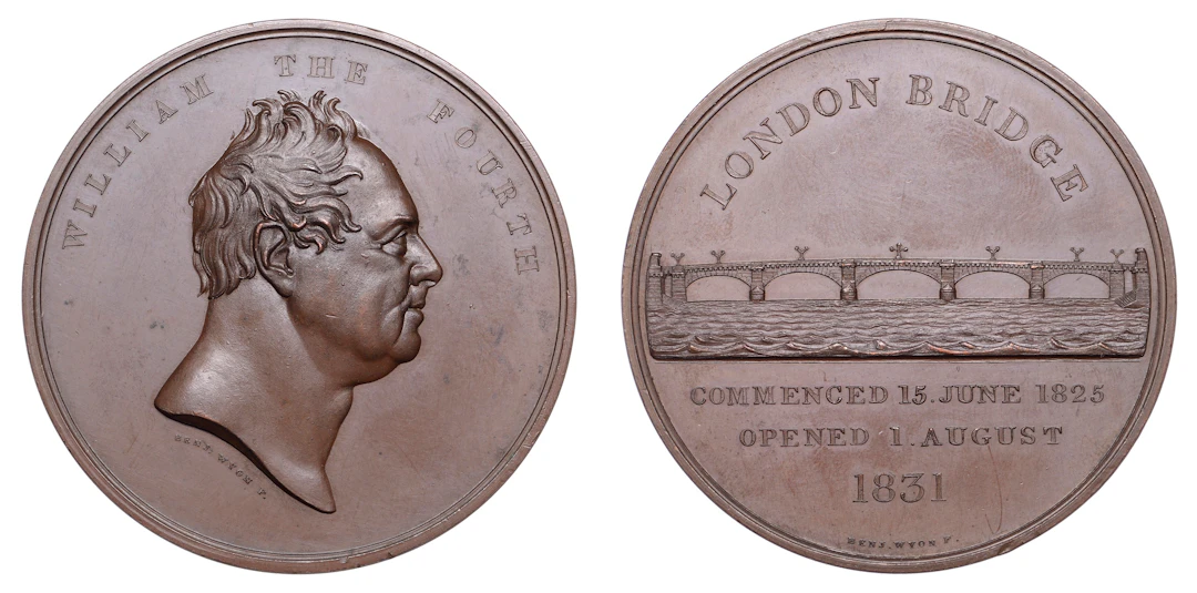 Opening of London Bridge, 1831, a copper medal by B. Wyon for the