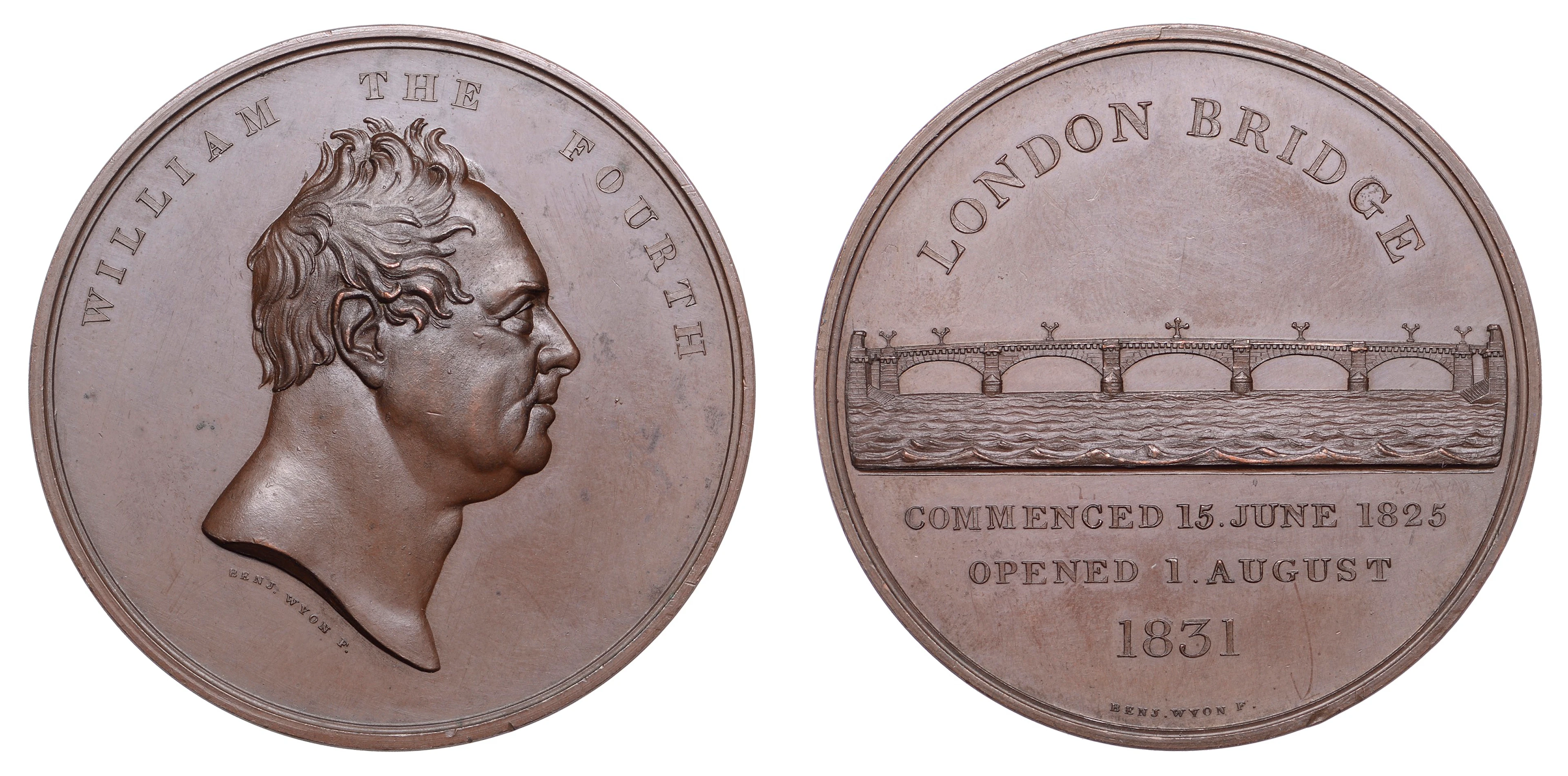 Opening of London Bridge, 1831, a copper medal by B. Wyon for the