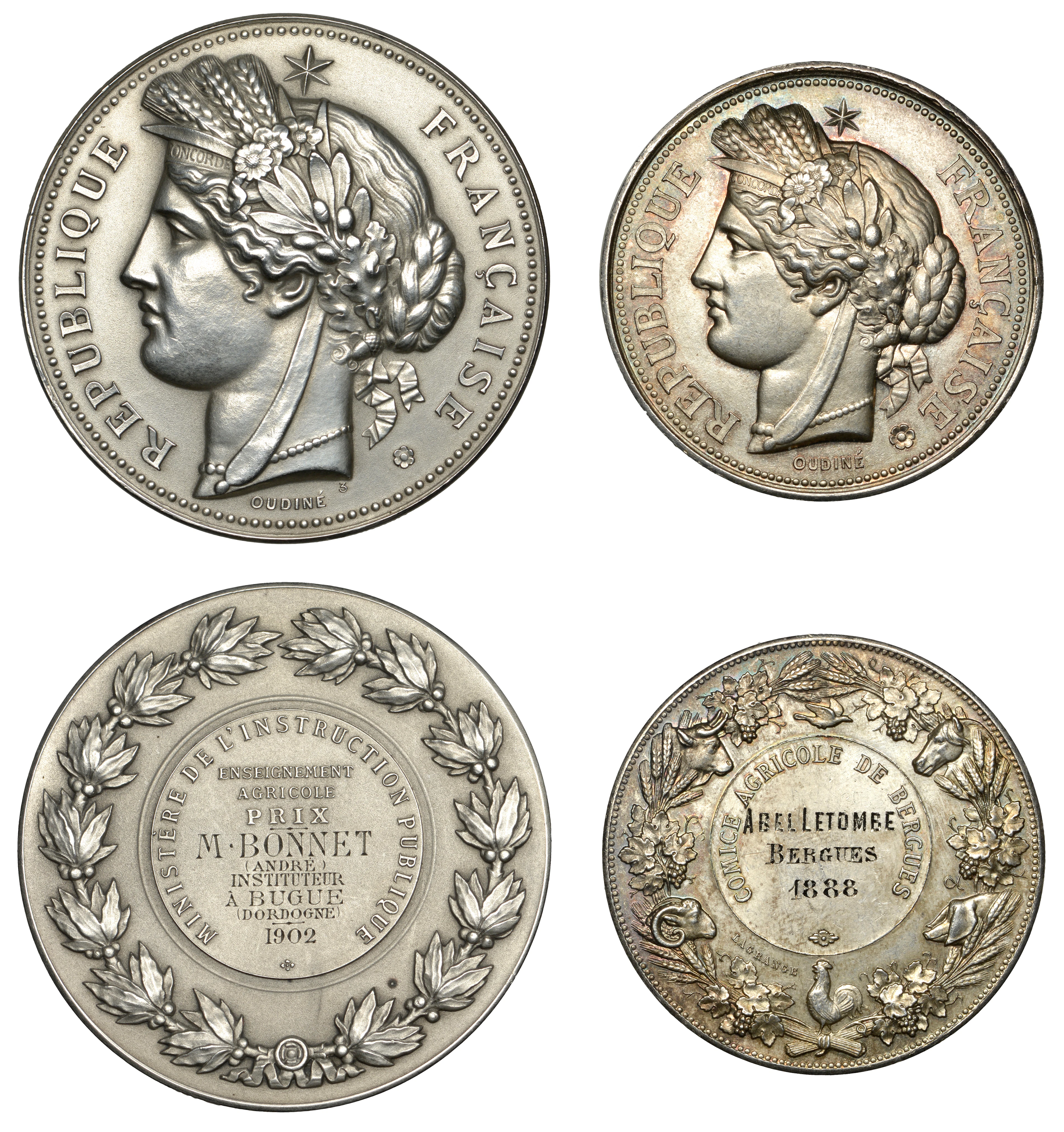 France, République Française, c. 1880, silver award medals (2) by