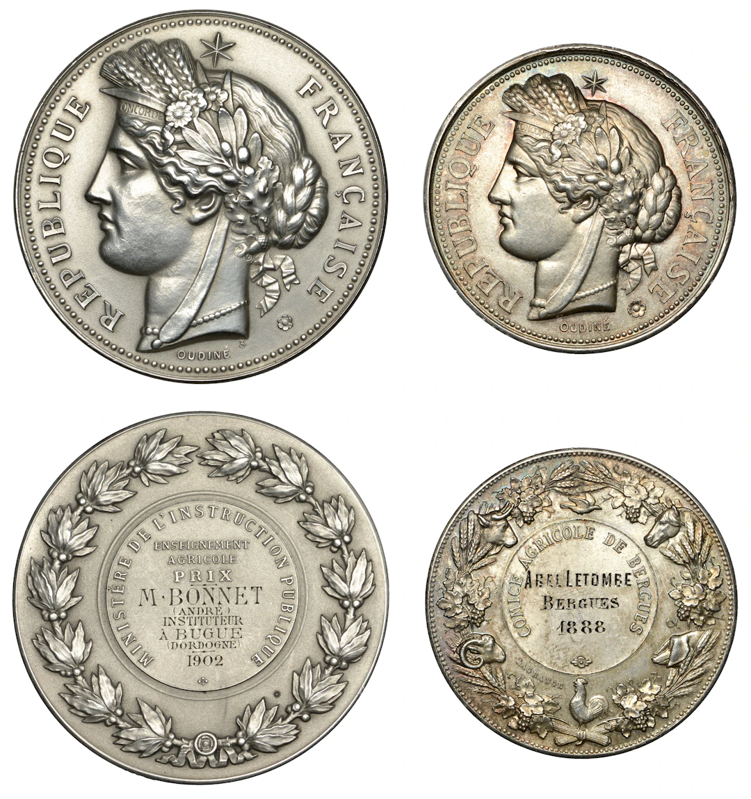 France, République Française, c. 1880, silver award medals (2) by