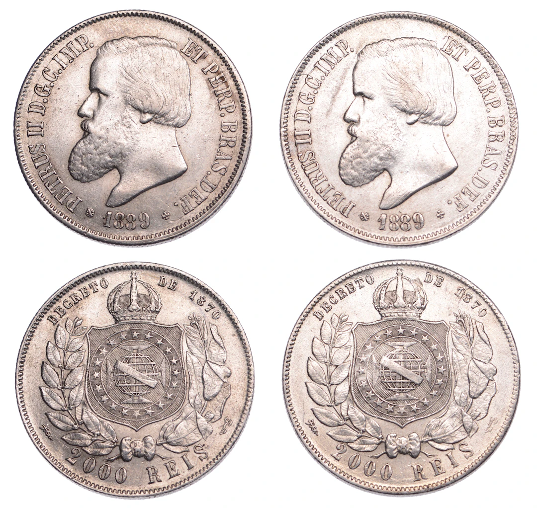 Brazil, Pedro II, 2000 Reis, both 1889, Rio de Janeiro (KM 485) [2].