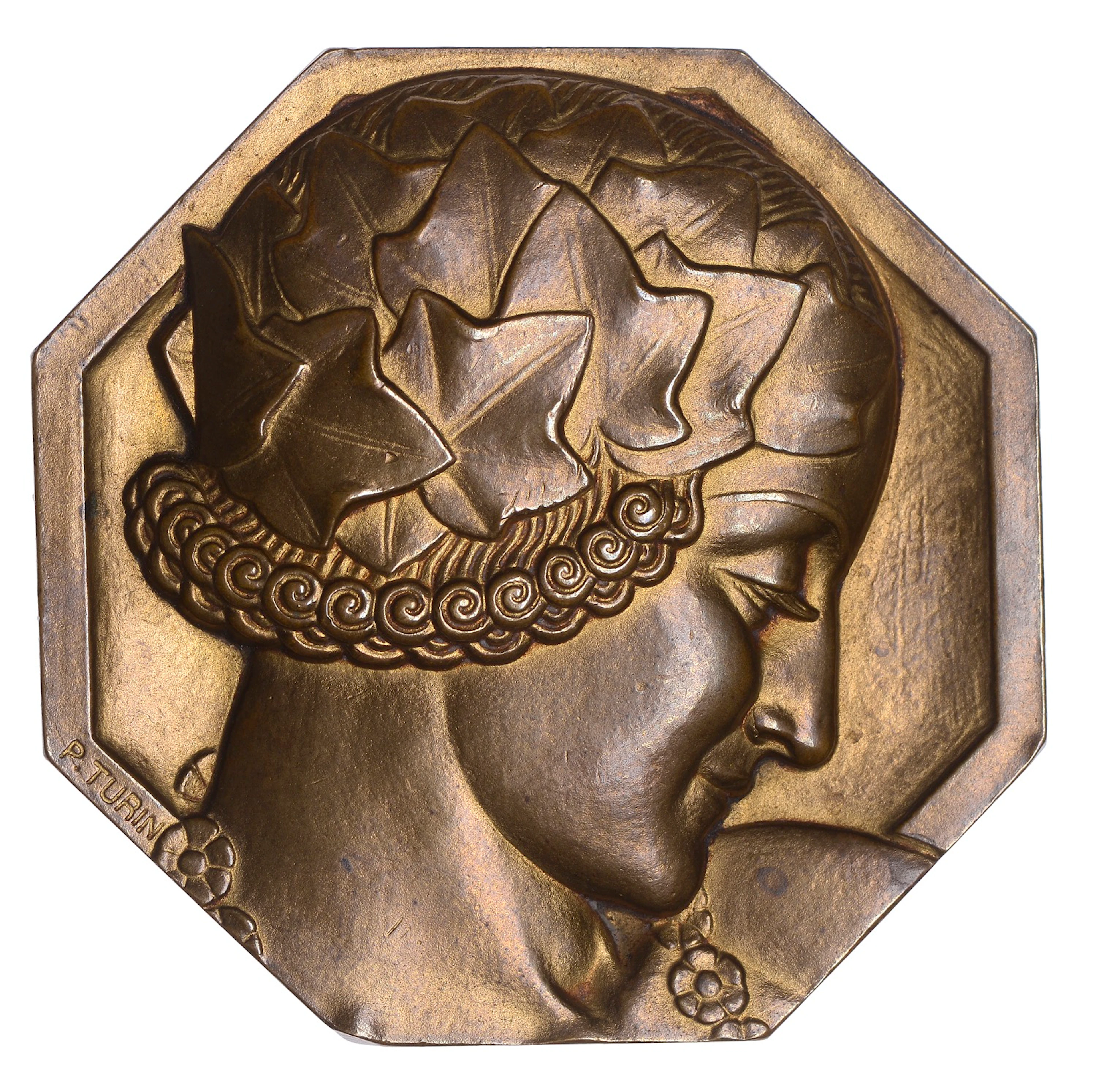 FRANCE, Nymphe, 1932, an Art Déco uniface light bronze plaque by P.