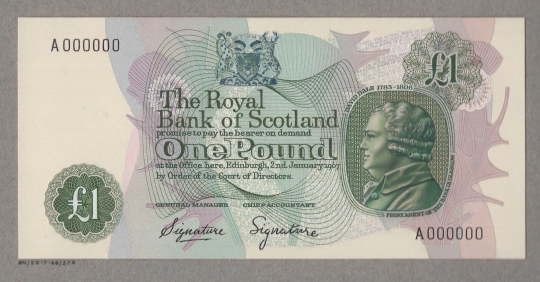 Royal Bank of Scotland, partially hand-painted obverse and reverse