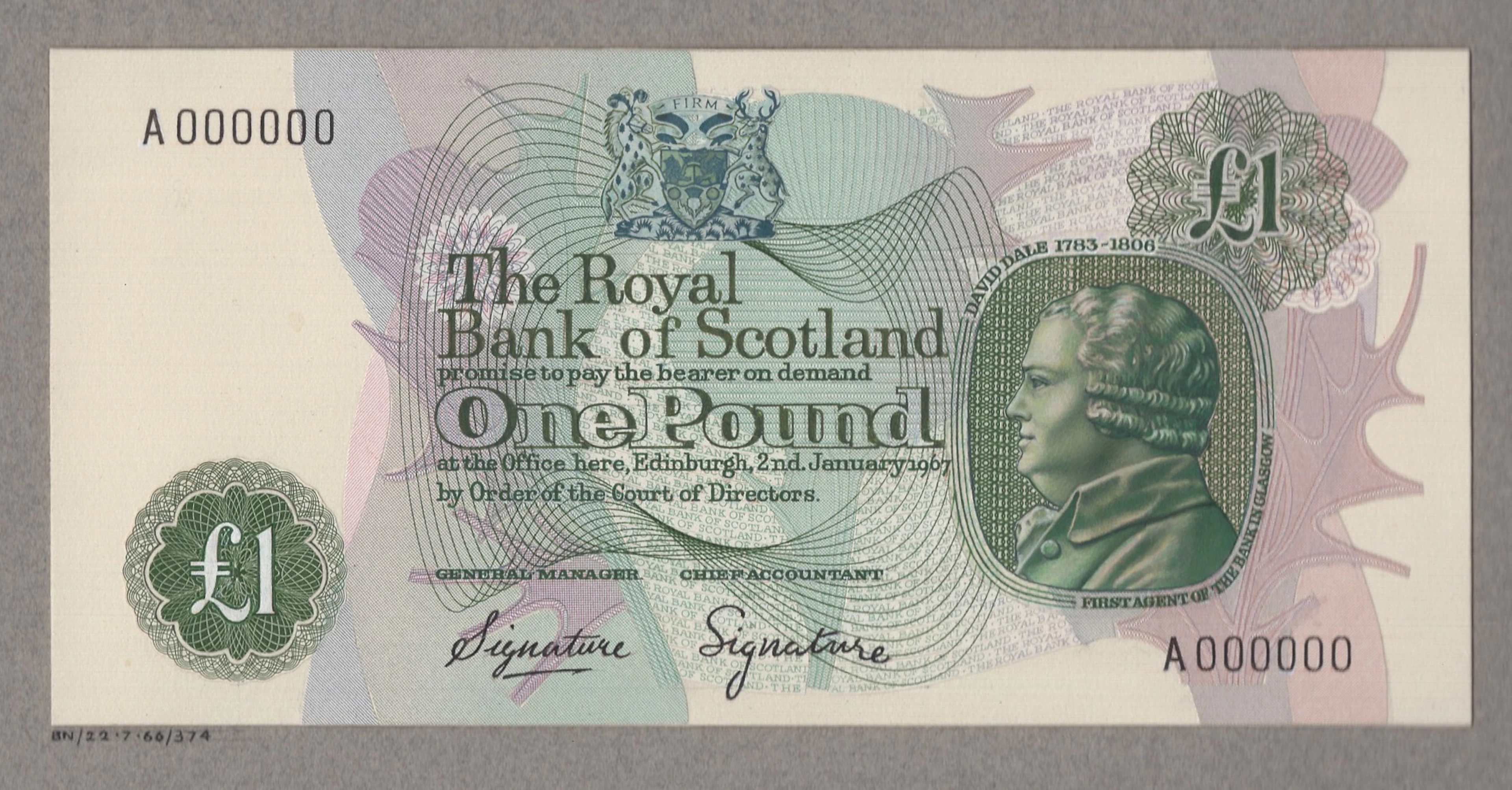 Royal Bank of Scotland, partially hand-painted obverse and reverse