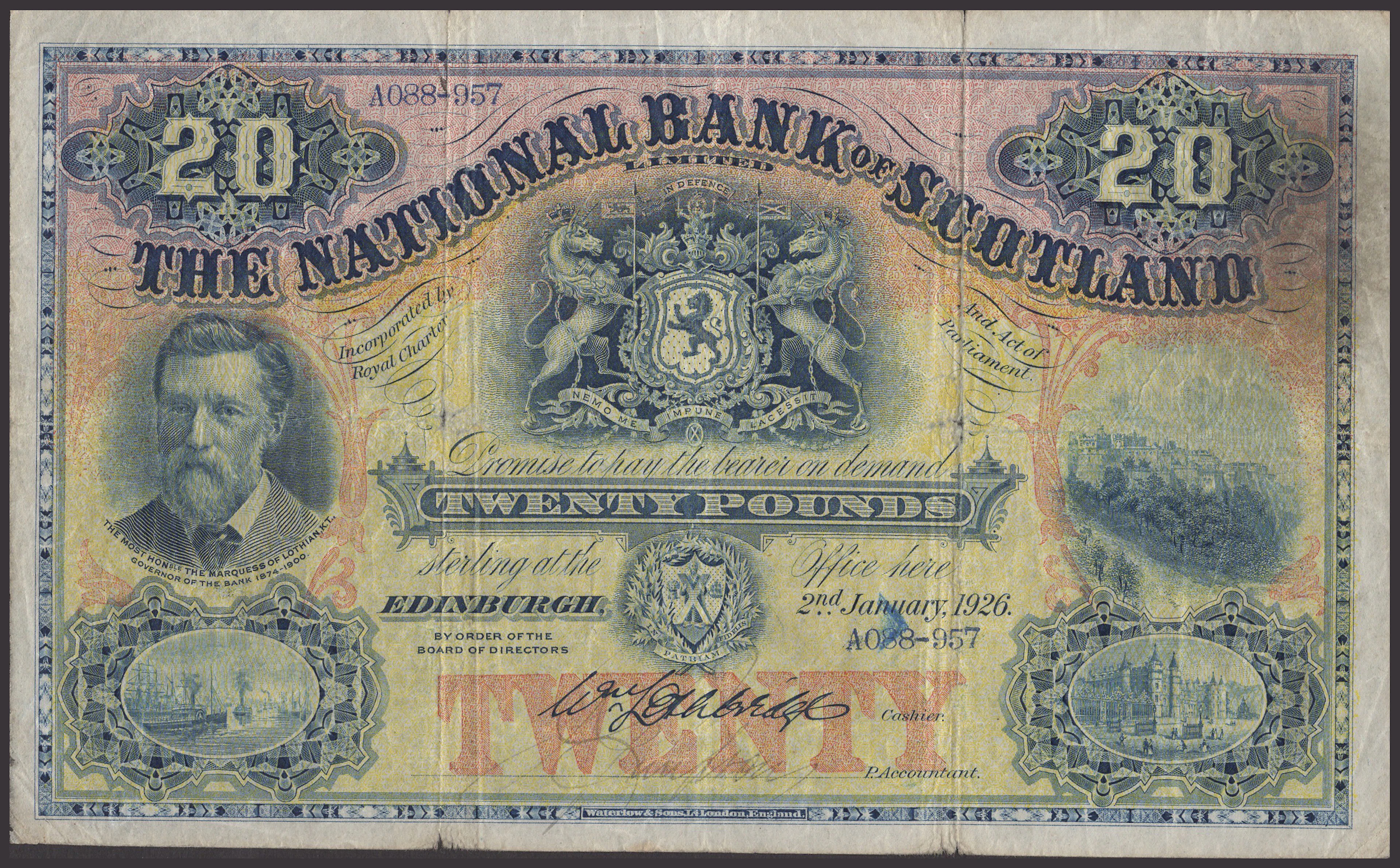 National Bank of Scotland Limited, £20, 2 January 1926, serial number