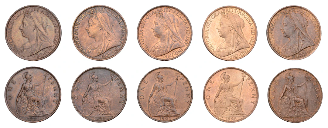 Victoria, Pennies (5), 1898, 1899, 1900, 1901 (2) (S 3961) [5]. Good