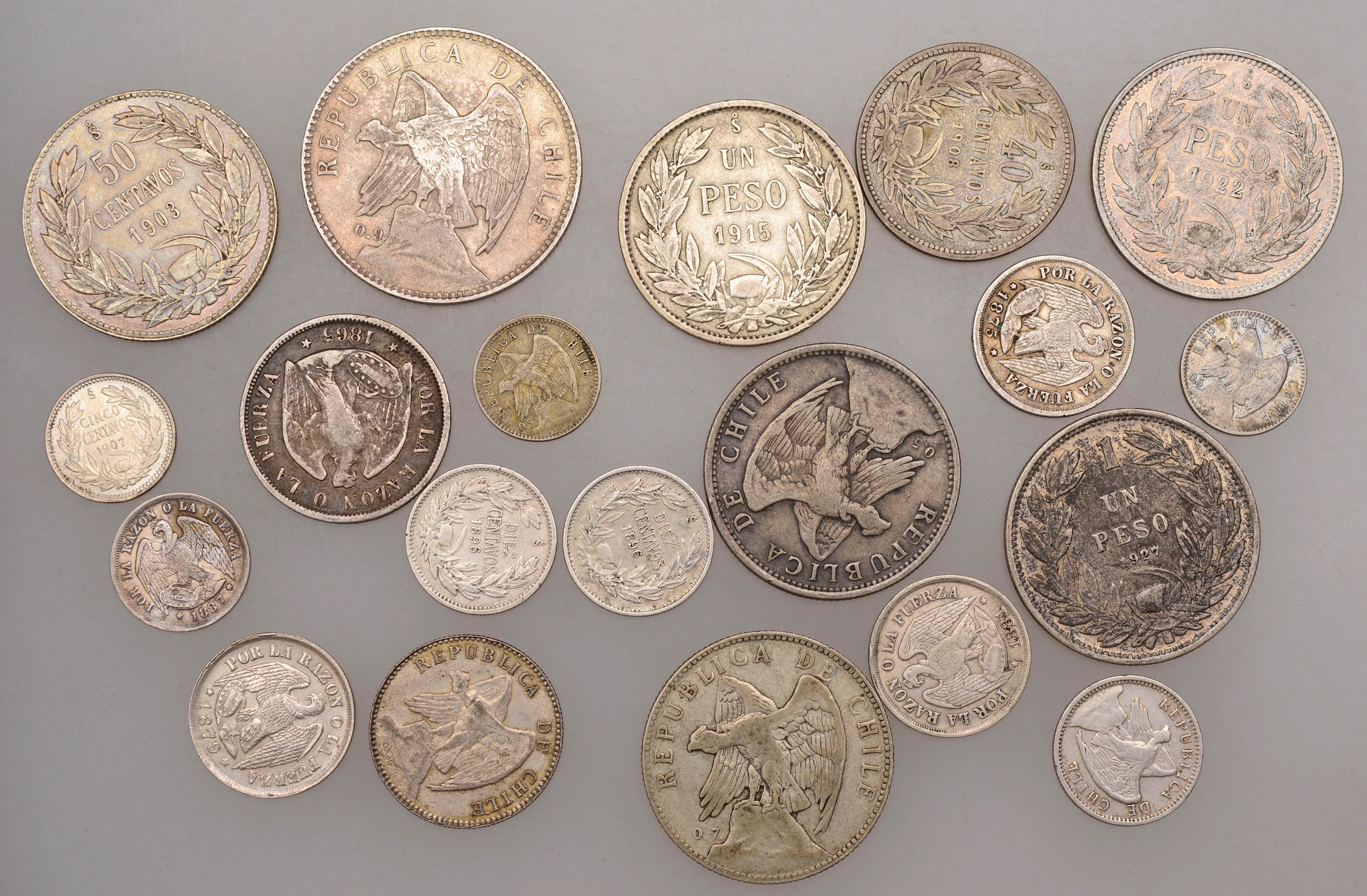 Miscellaneous, Miscellaneous Chilean coins in silver (20), various