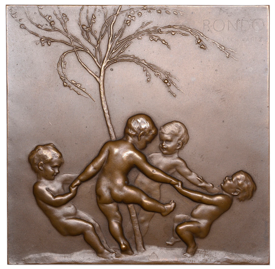 AUSTRIA, Rondo, 1907, an Art Nouveau uniface square bronze plaque