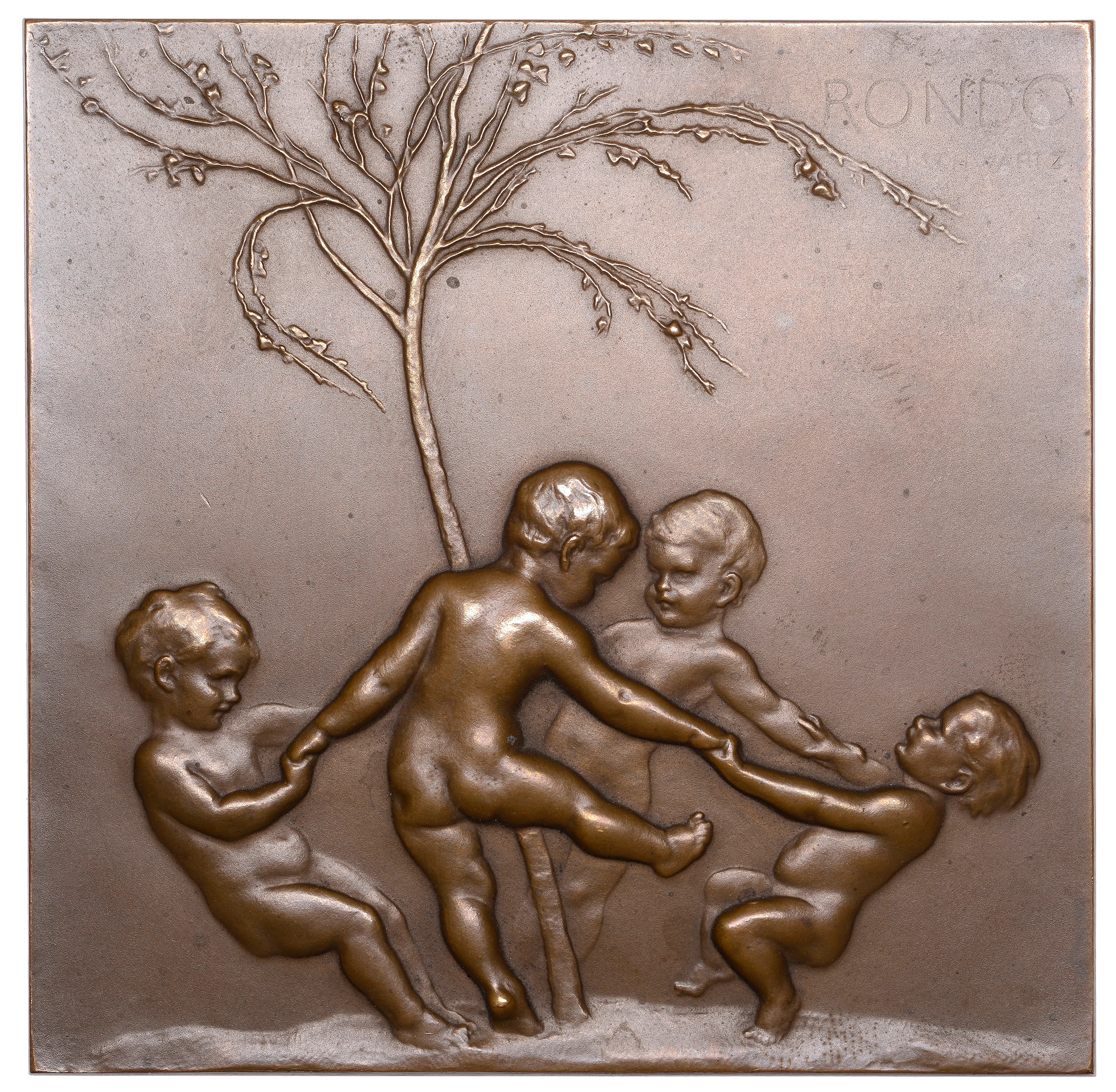 AUSTRIA, Rondo, 1907, an Art Nouveau uniface square bronze plaque