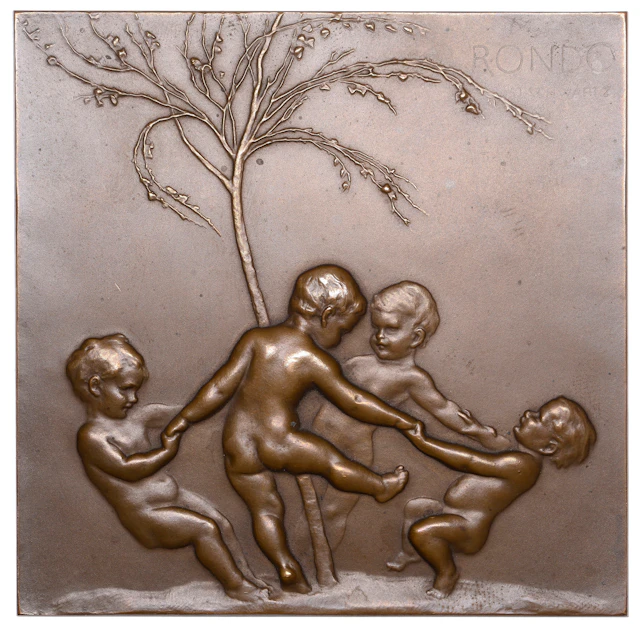 AUSTRIA, Rondo, 1907, an Art Nouveau uniface square bronze plaque
