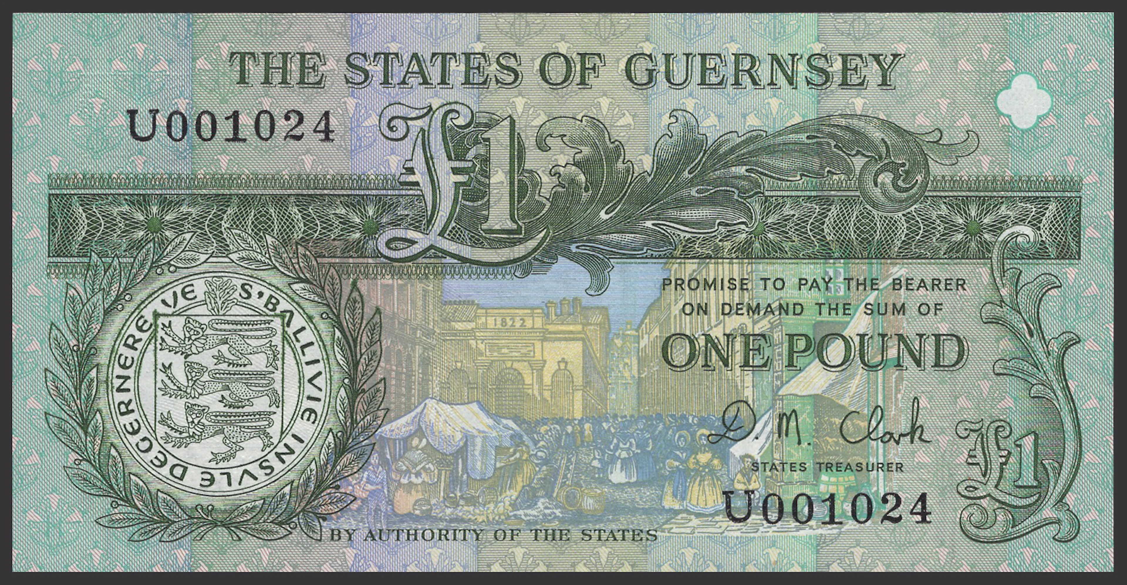 States of Guernsey, £1 (5), ND (2002-13), serial number T000266, W000630