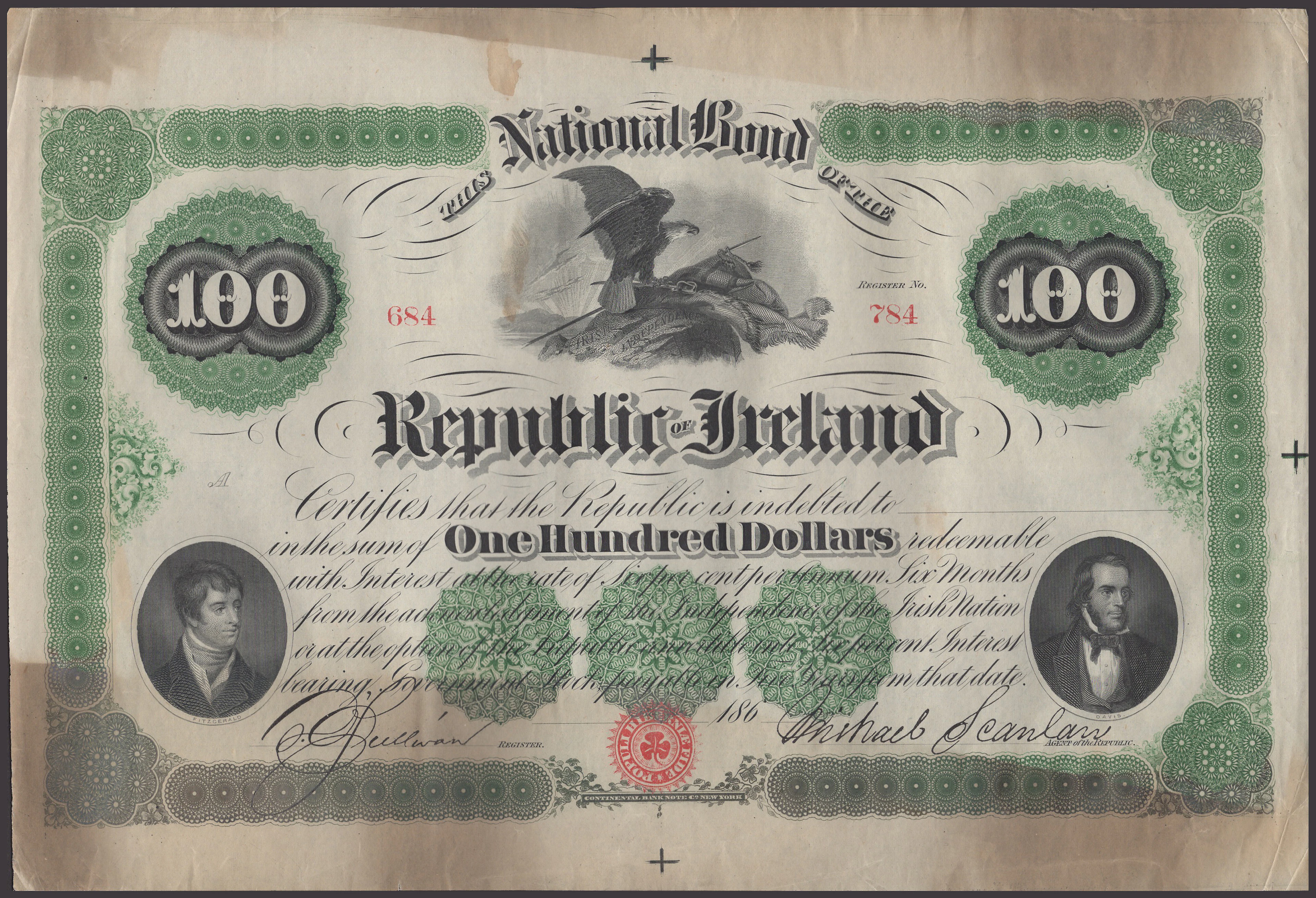 Republic of Ireland, Irish Republic, unissued $100, 186-, serial number