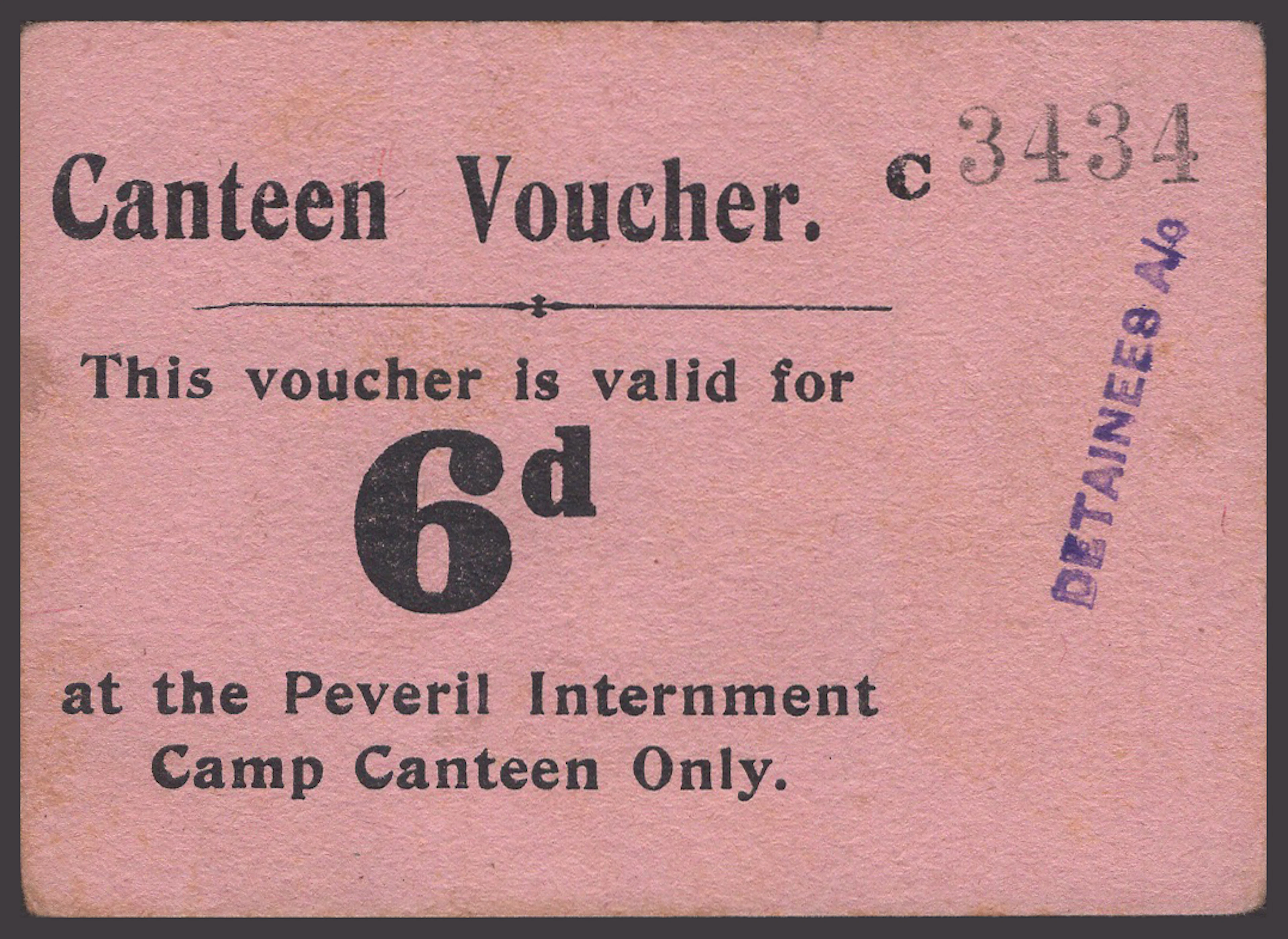 Peveril Internment Camp, 6 Pence, ND (1940), serial number C3434