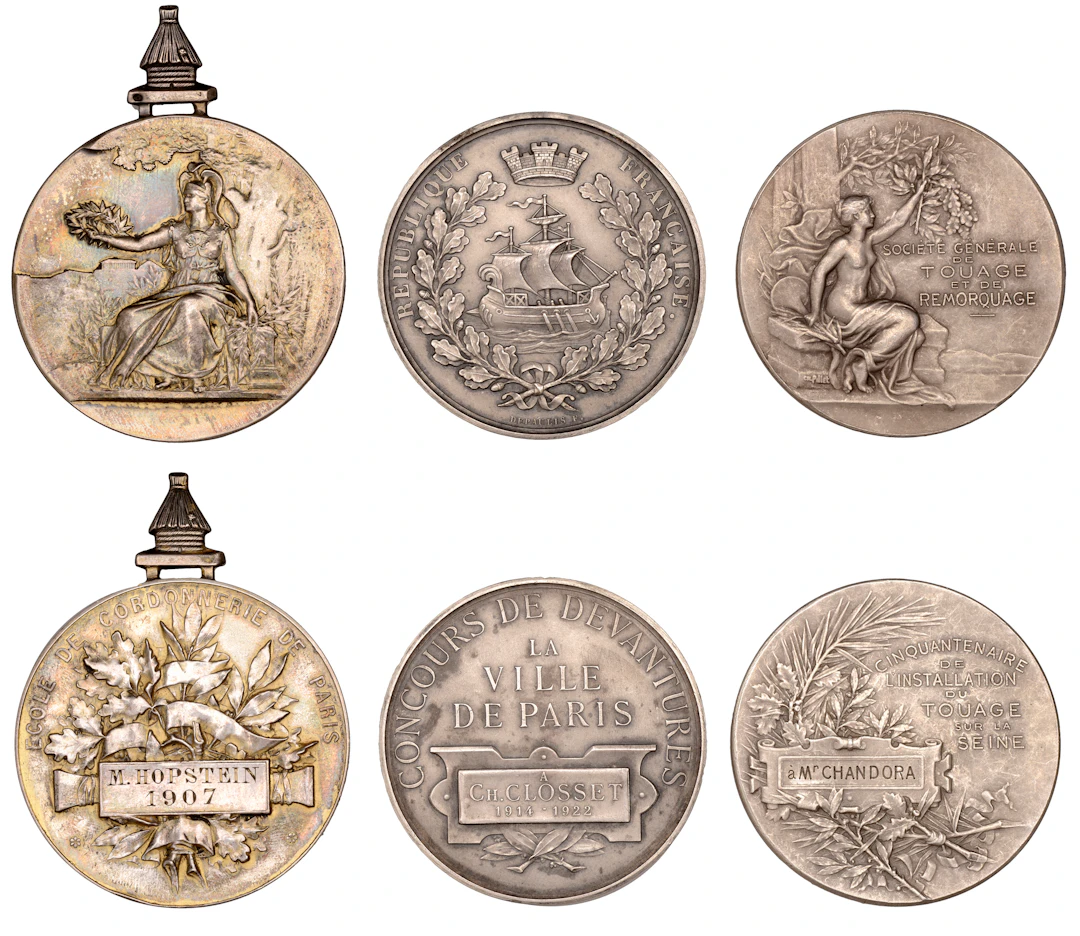 France, Paris, c. 1900-1910, silver award medals (3), by A.J. Depaulis