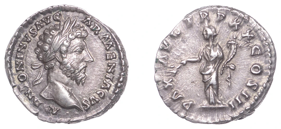 Marcus Aurelius (161-180), Denarius, 165-6, laureate head right, m