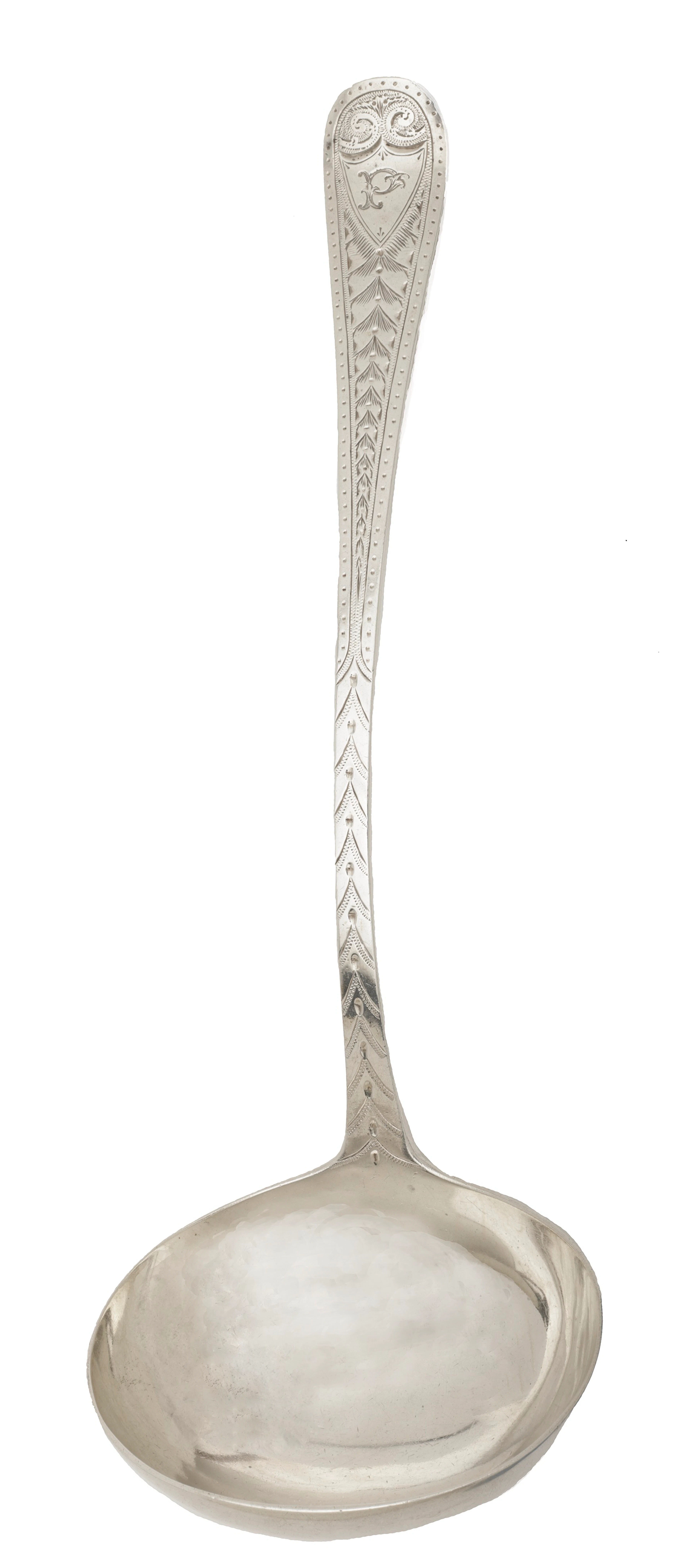 A Victoria Scottish silver soup ladle, of good gauge, variant of old