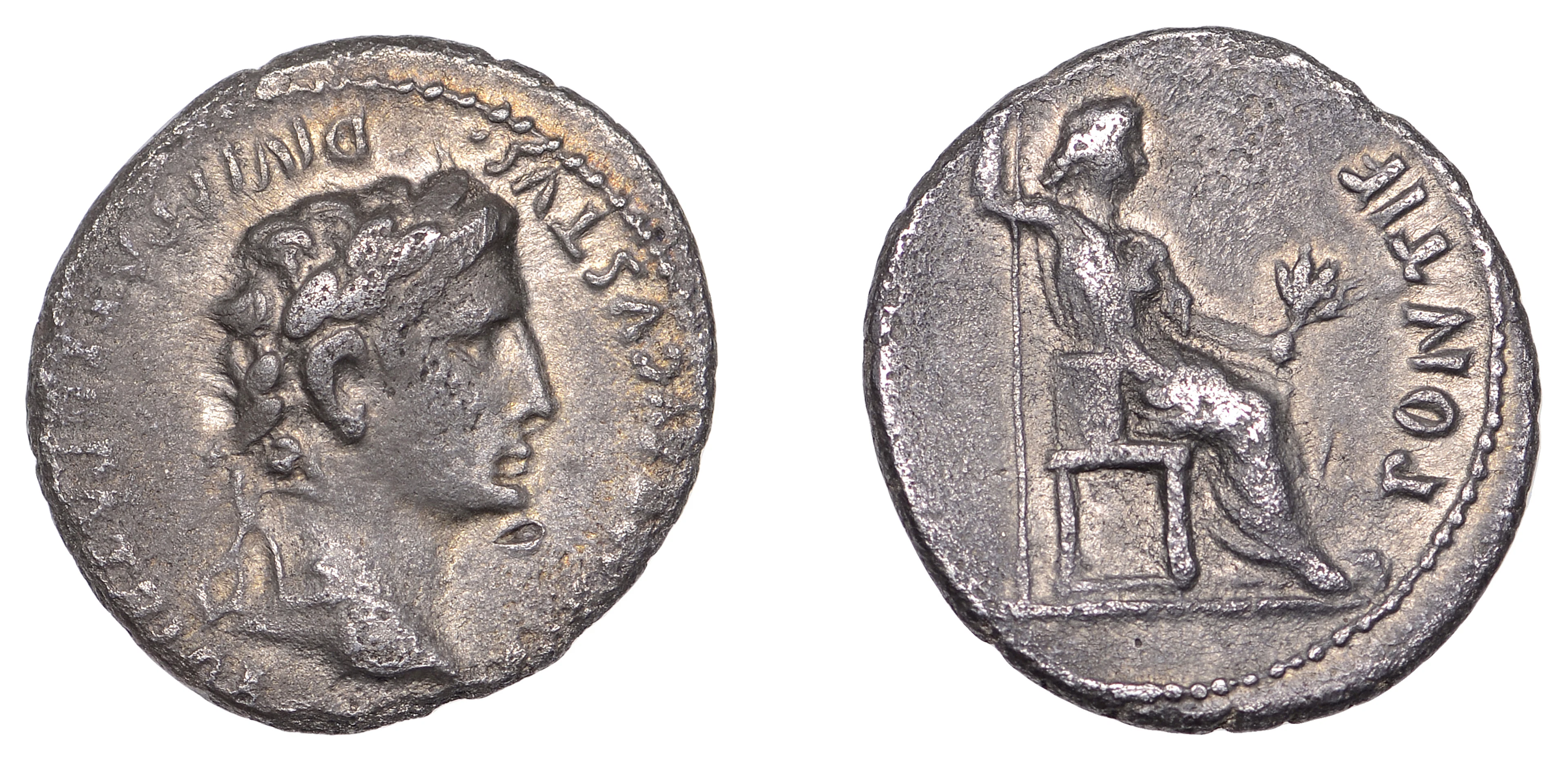 Augustus (27 BC-AD 14), Denarius, Lugdunum, 13-14, laureate head right