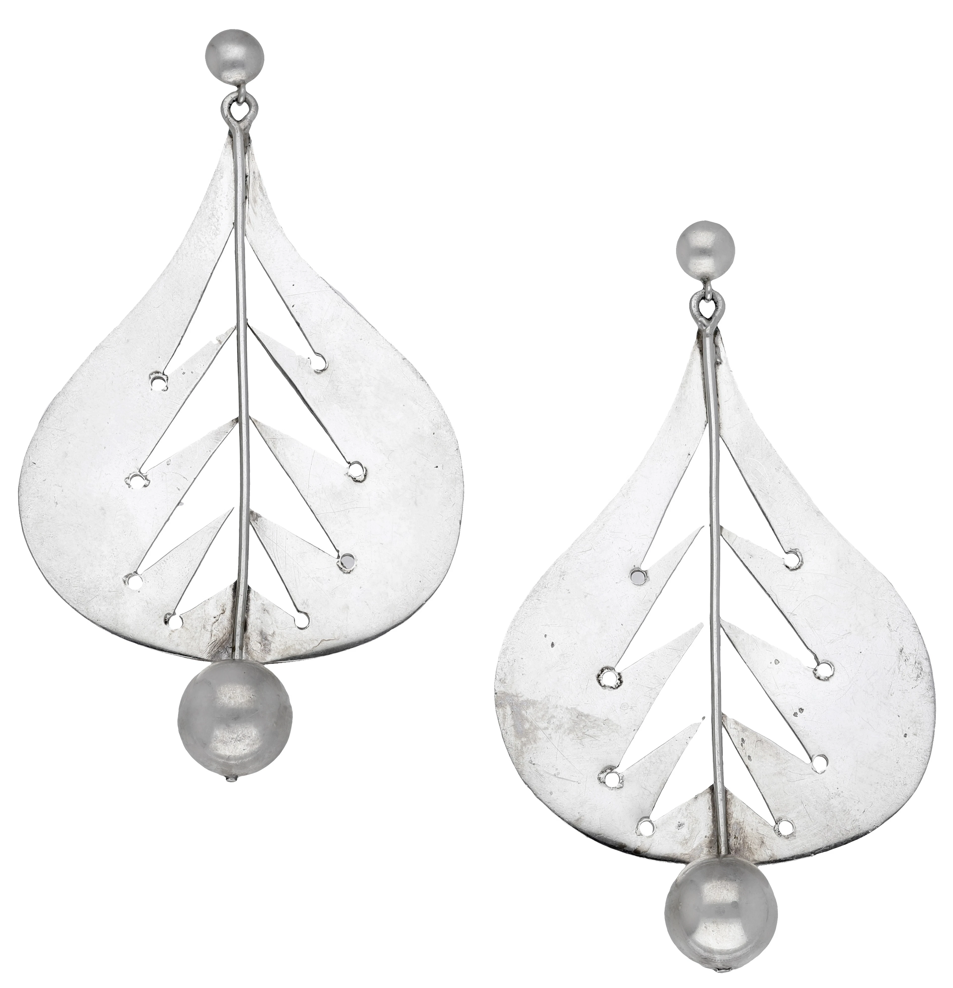 A pair of silver ear pendants by Barbara Cartlidge, 1969, the pierced