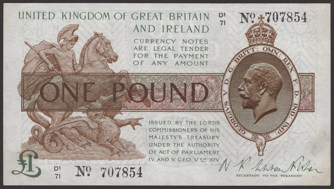 Treasury Series, Warren Fisher, £1, 26 February 1926, serial number