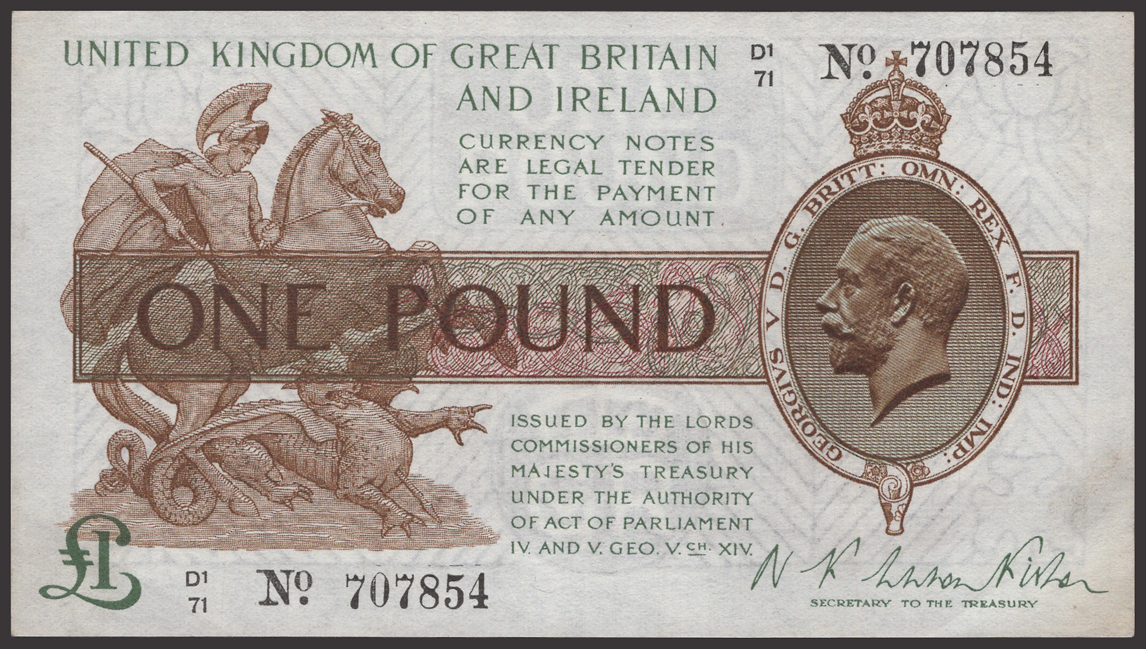 Treasury Series, Warren Fisher, £1, 26 February 1926, serial number