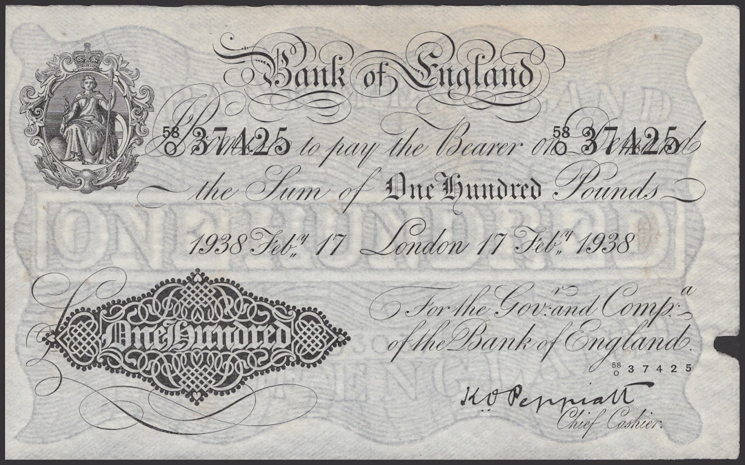 Bank of England, Kenneth O. Peppiatt, £100, London, 17 February 1938