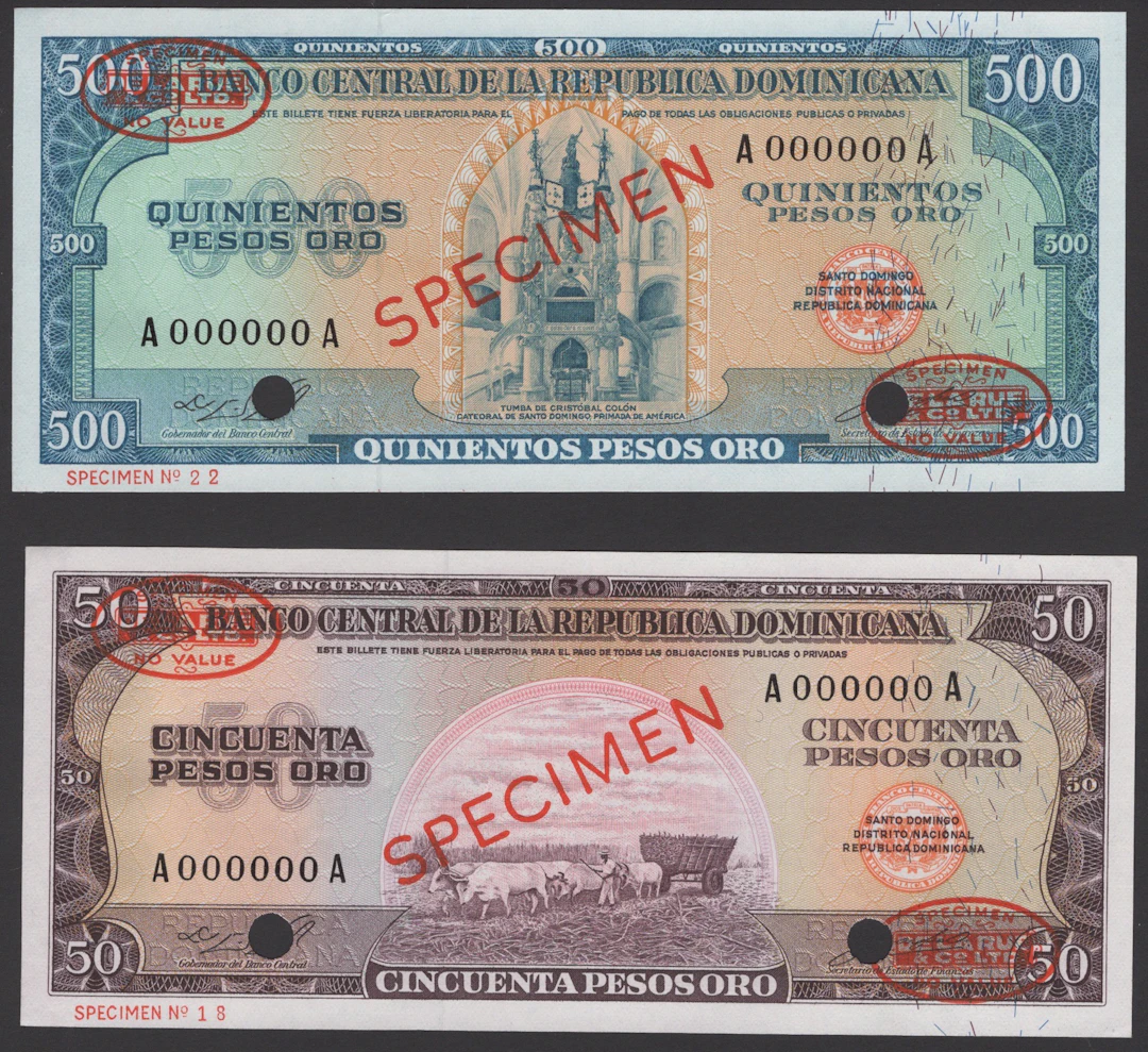 Banco Central de la Republica Dominicana, specimen 50 Pesos Oro, ND
